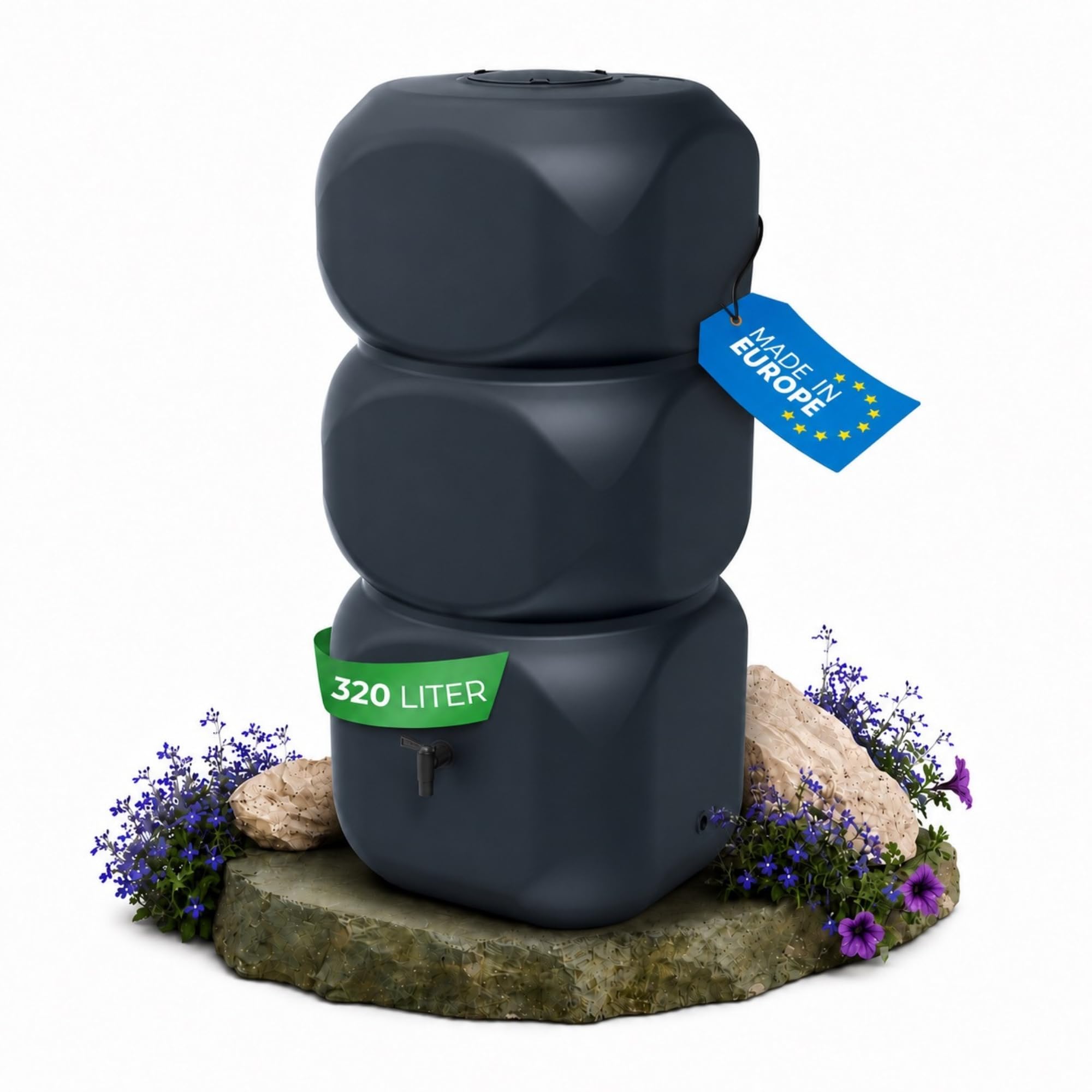 YourCasa Regentonne 320 Liter [Aquablock] - Wandtank mit Wasserhahn & Deckel - Wassertonne eckige Form - Regenfass Frostsicher Regenwassertonne Regenwassertank Wasserfass Garten (Anthrazit)