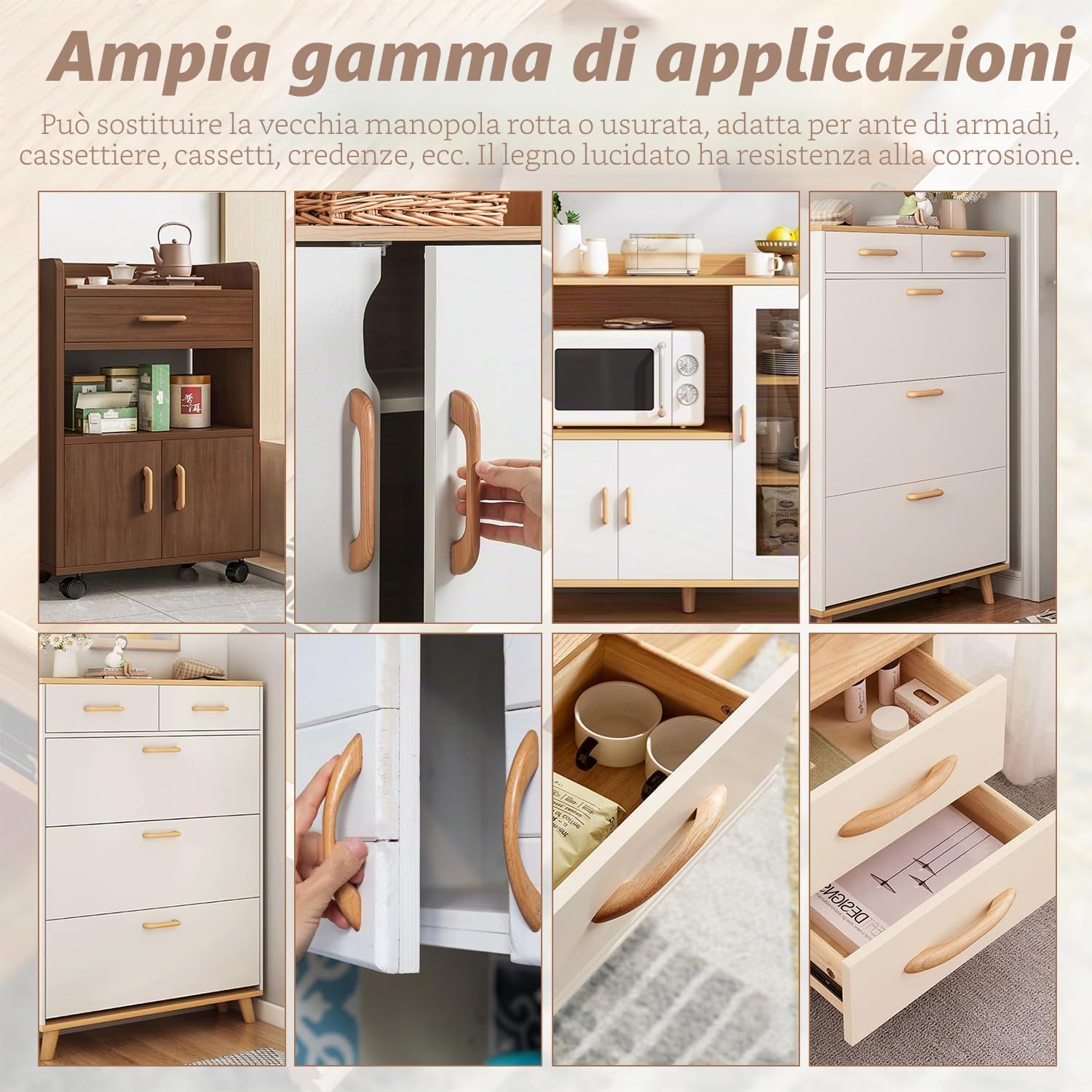 MroMax Maniglie in Legno Naturale, Distanza Tra i fori di 64mm, Lunghezza 96 mm, 10pz Legno Pull Manopole per Mobili per Armadi