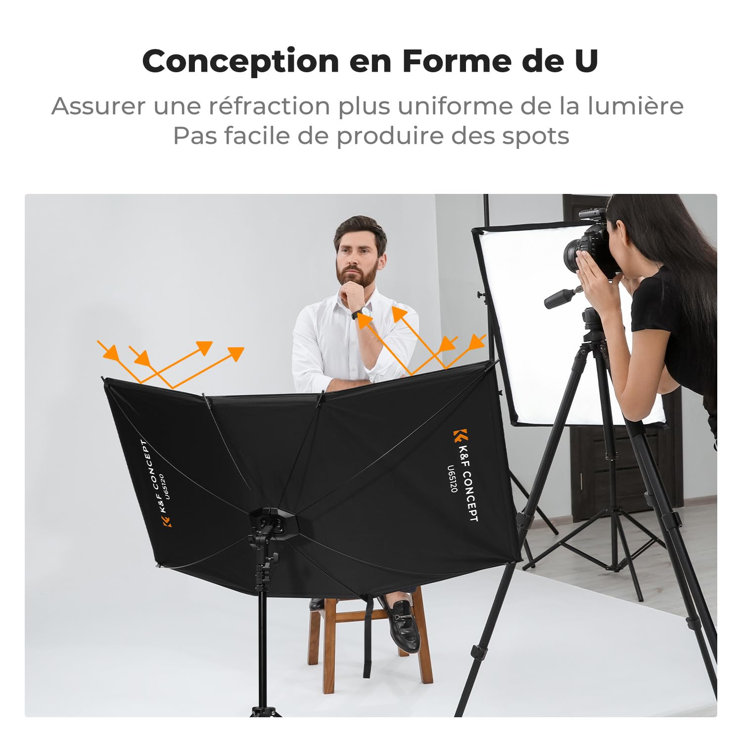K&F CONCEPT Réflecteur incurvé, réflecteur Pliant à Ouverture Rapide avec Support et Sac de Transport, diffuseur de Photographie en Forme de U de 48x26''pour Les Portraits en Studio