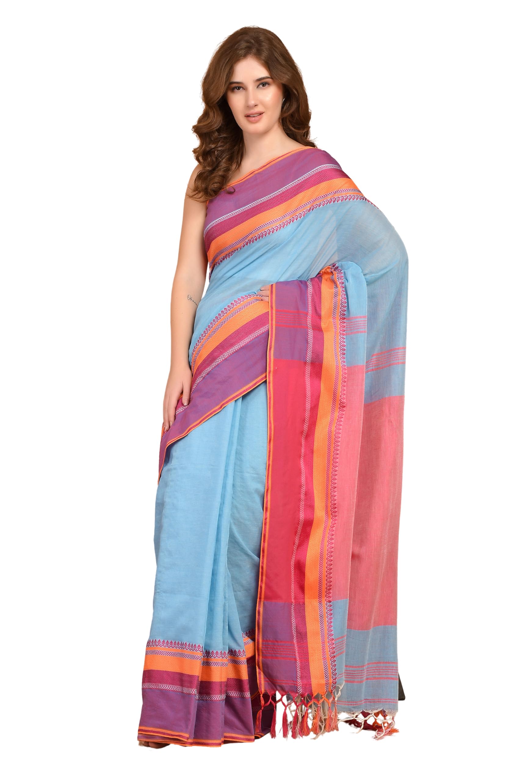 Cotton Saree | Office and Casual Wear - Blue-image-26