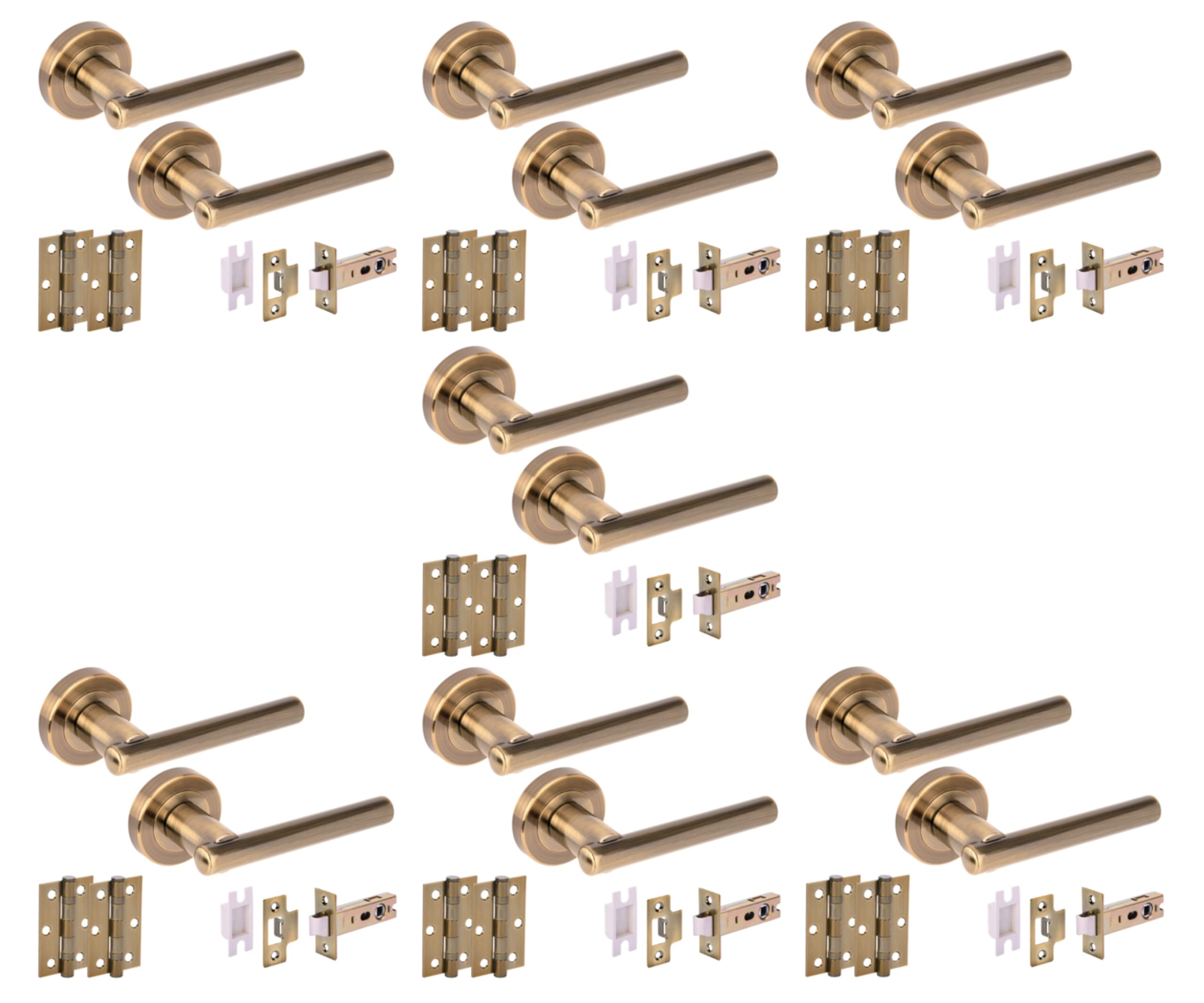 Hunta HANDLEZONE® 7 Sets Solus Internal Door Handles on Rose Lever Latch Packs, 76mm Latch 75mm Ball Bearing Hinges - Antique Bronze
