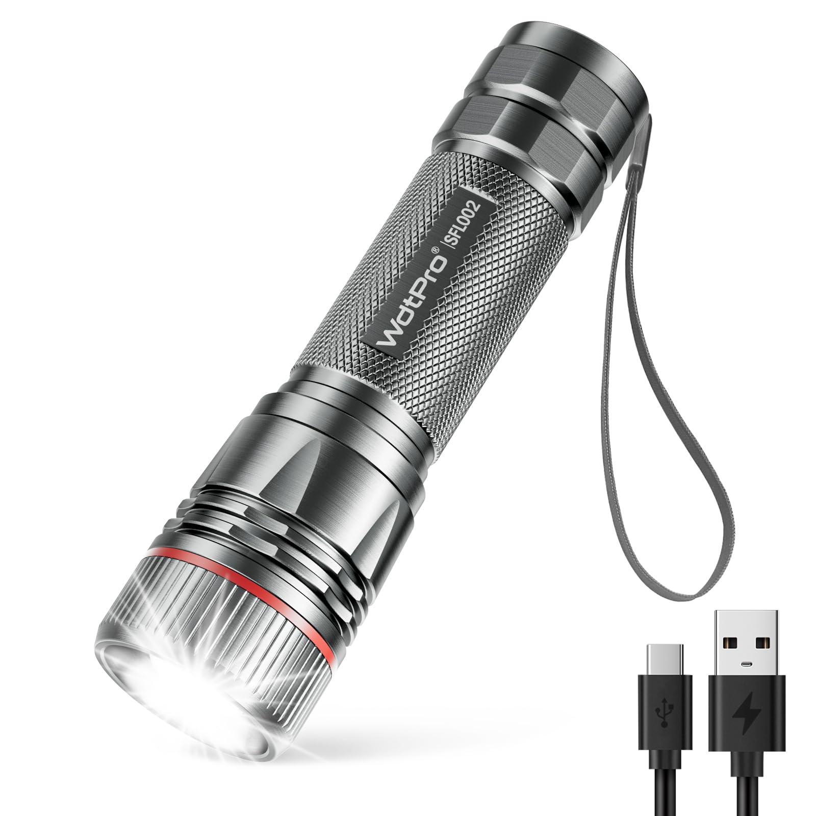 WdtPro Rechargeable Flashlights High Lumens, 1 Pack 10H Long Lasting Super Bright EDC Flashlights, LED Mini Tactical Flash Lights for Camping