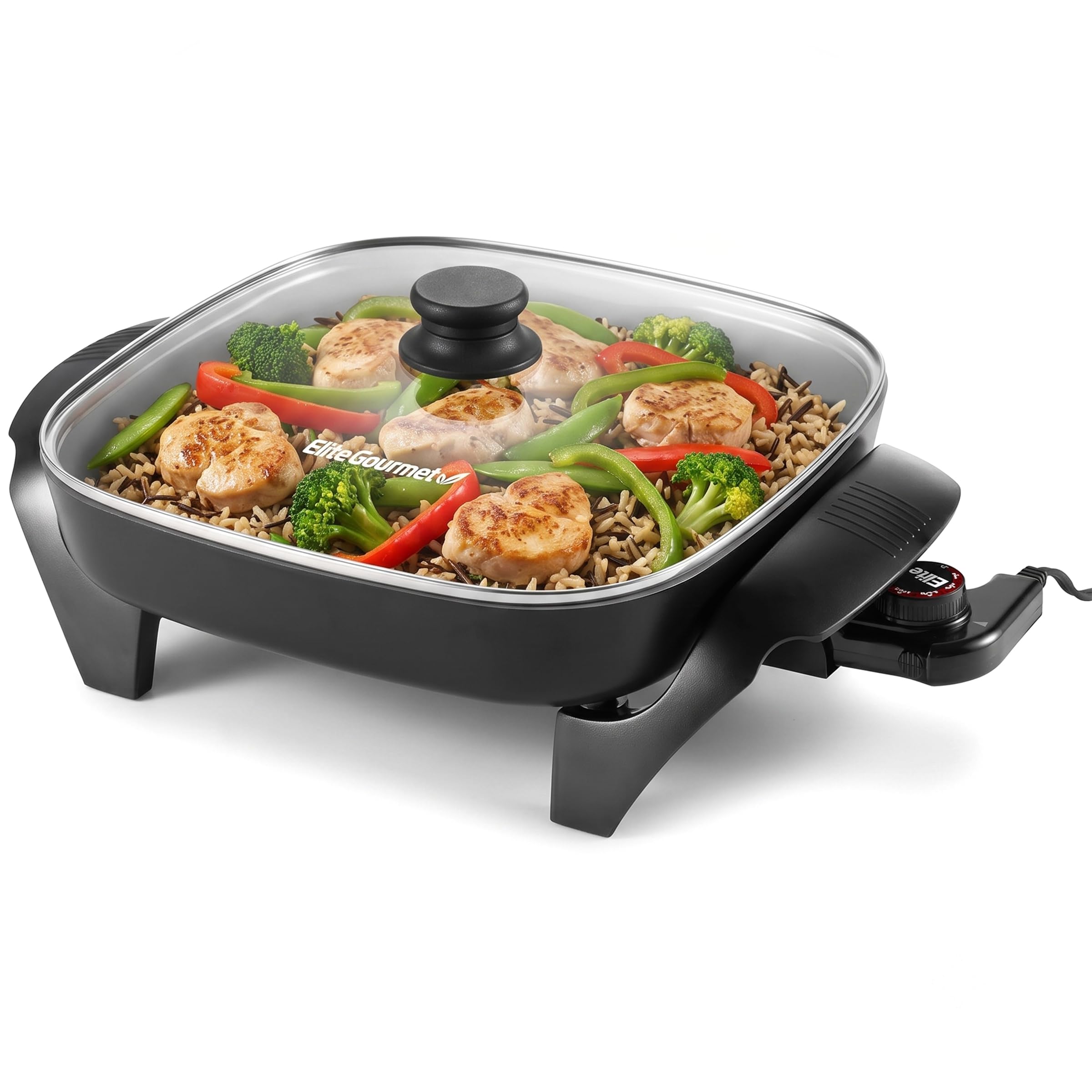 Elite Gourmet 12" Ceralast™ PFAS-Free Ceramic Electric Skillet, 1200W