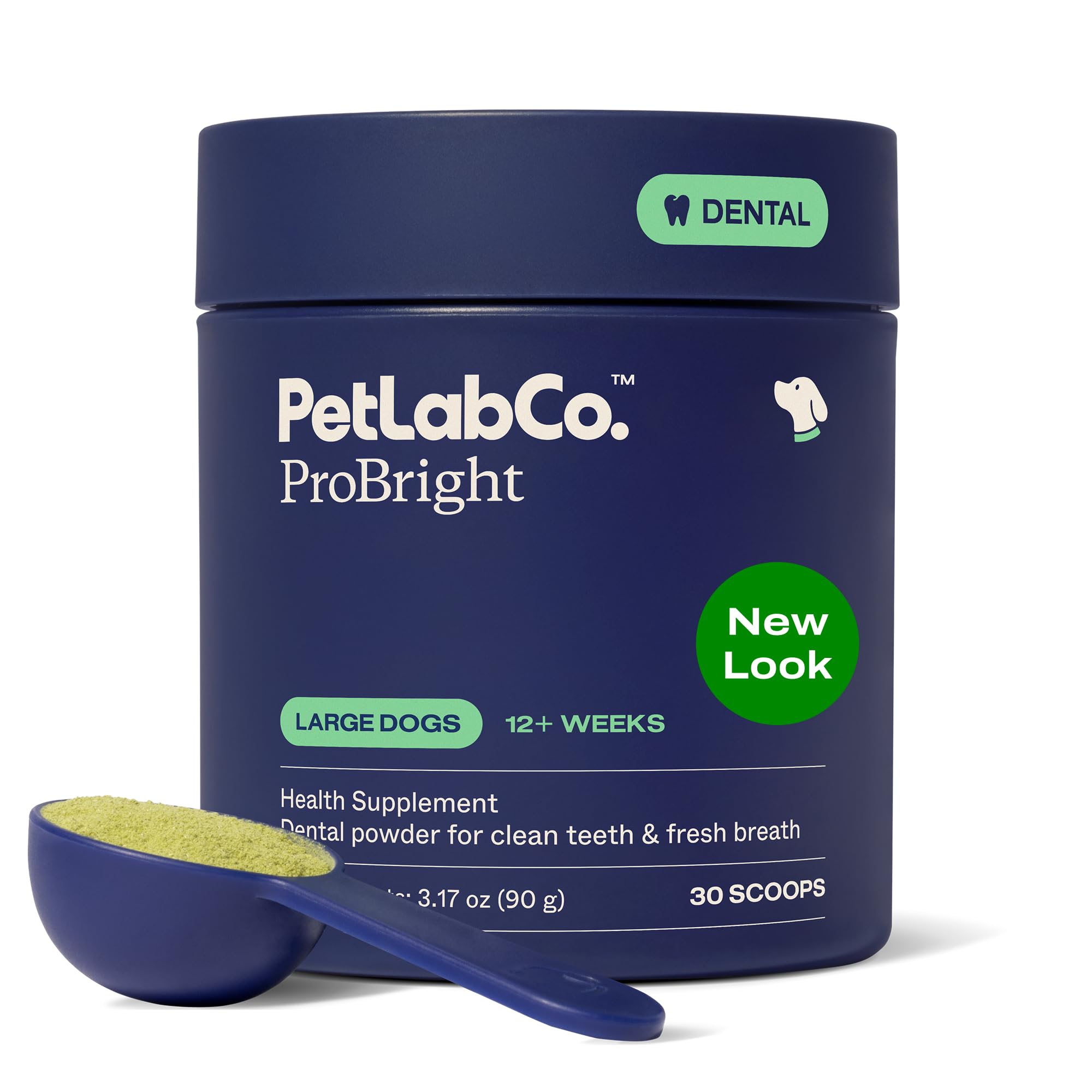 PetLab Co. ProBright Dental Powder - Dog Breath Freshener - Teeth Cleaning Made Easy – Targets Tartar & Bad Breath - Formulated for Large Dogs - Packaging May Vary