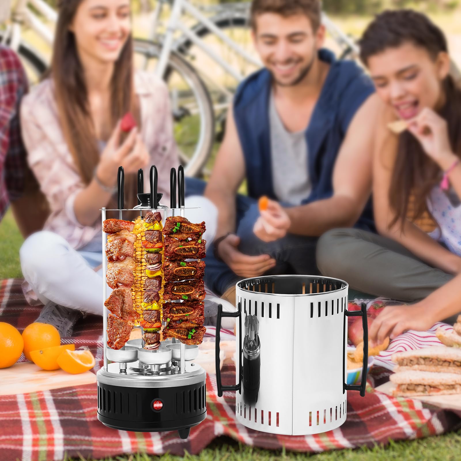 Vertikaler Elektrogrill - 1000W Vertikaler Rotisserie-Grill, Elektrische Drehgrillmaschine, Max. Heiztemperatur 400-500℃, Vertikalgrill für BBQ, Spieße, Rotisserie (SW-5)