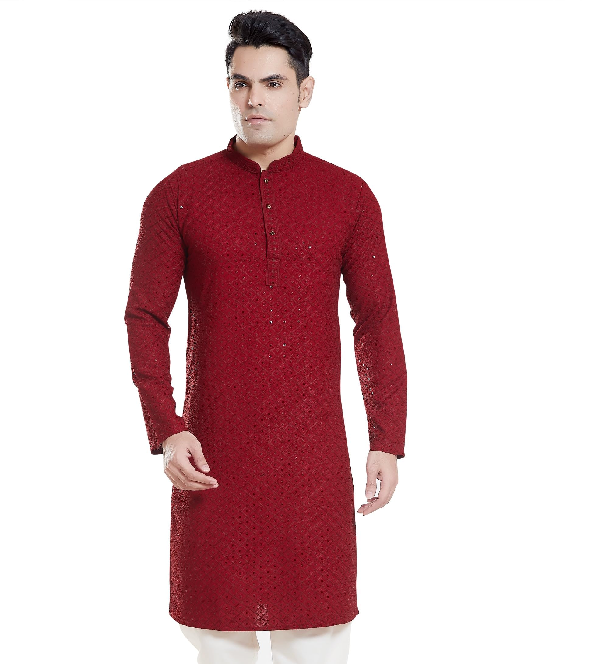 divisive Men's Sequince Embroidered Cotton Blend Only Slim Fit Kurta-picture-27