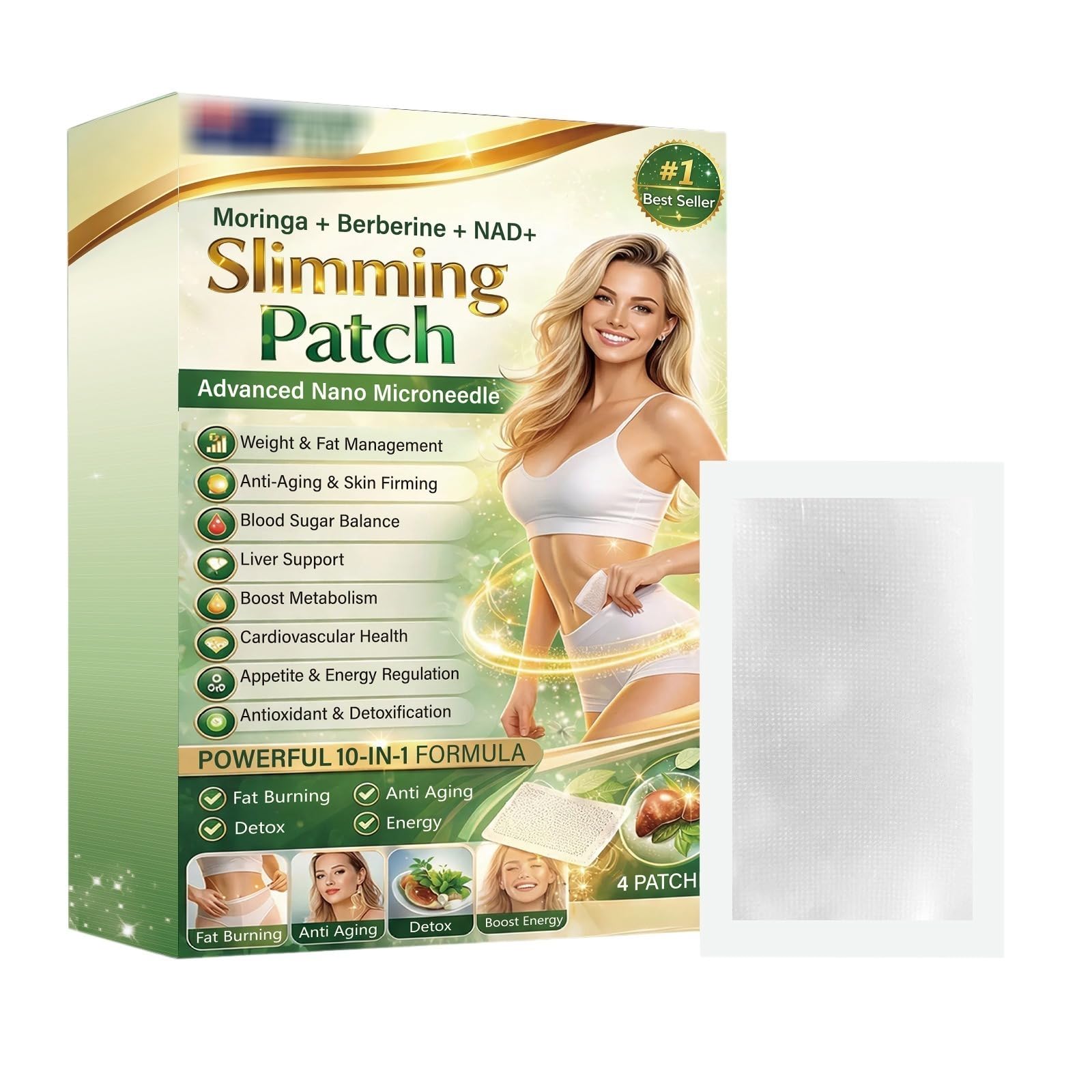 Plaster wyszczuplający brzuch Moringa 10 w 1, plaster wyszczuplający z naturalnymi składnikami, dla kobiet i mężczyzn