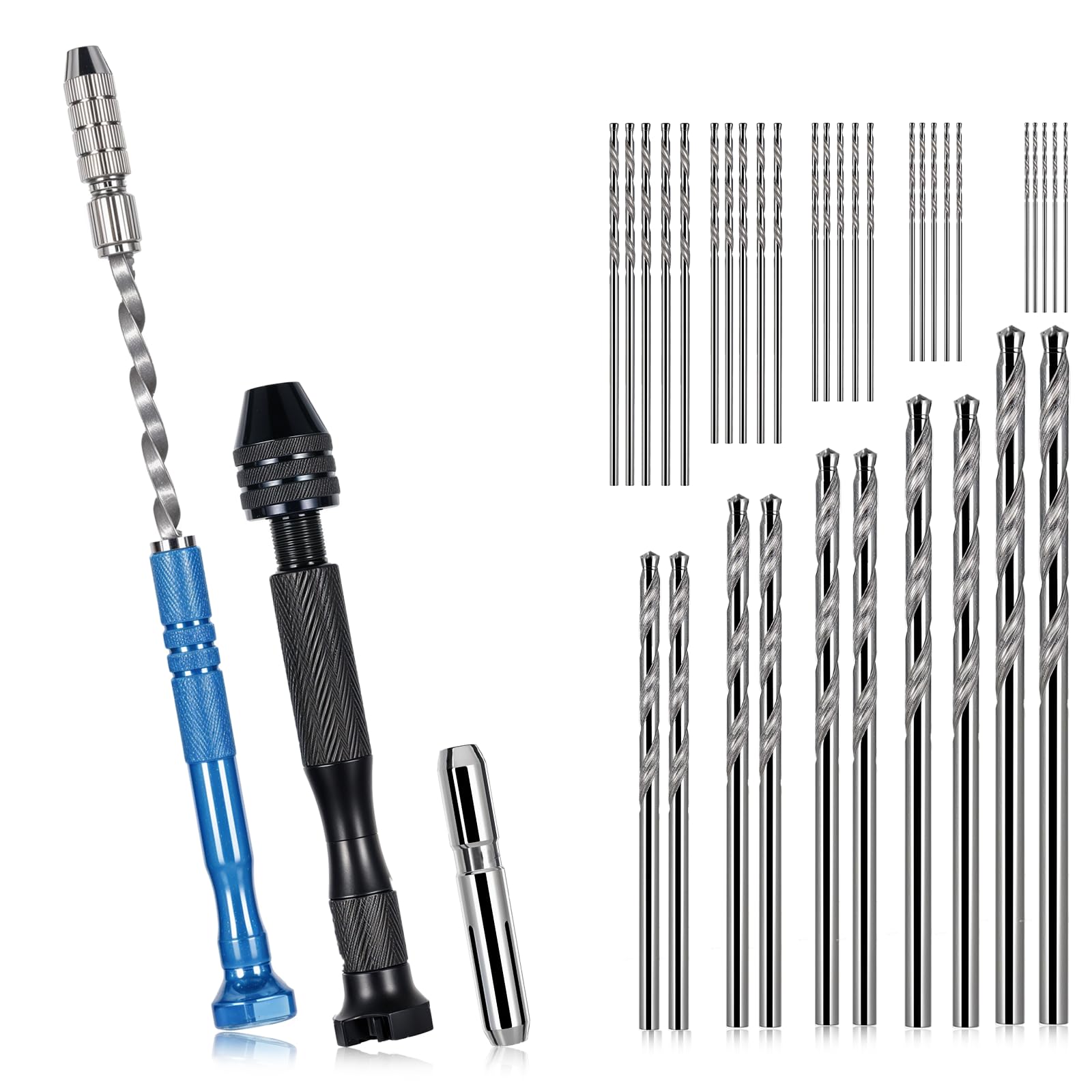 25 Pcs Spiral Hand Drill 0.5-3 mm Rotary Tool 27 Pcs Pin Vise Hand Drills Semi-automatic Micro Drill Bits for DIY Jewelry Resin Polymer Clay Craft