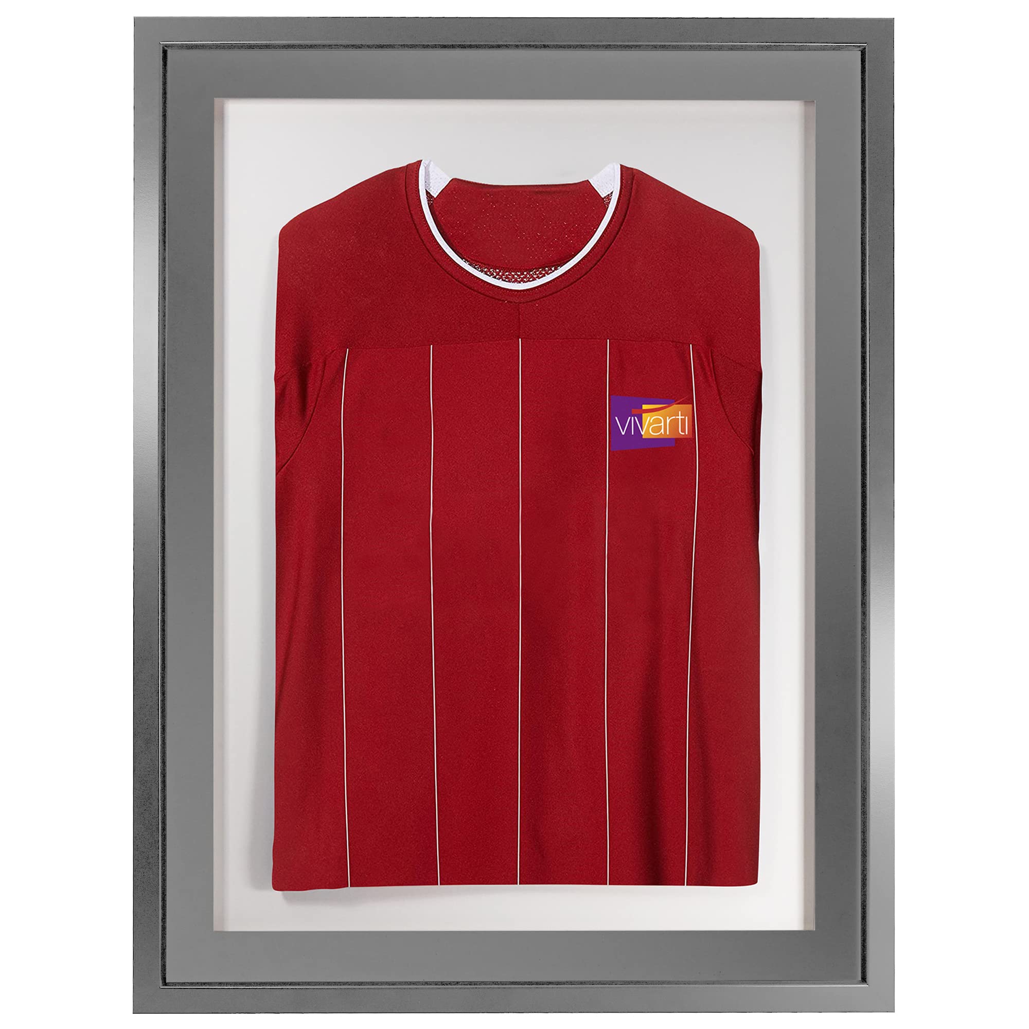 Vivarti DIY 3D Mounted Sports Shirt Display Silver Frame with Colour Mounts (Adult, 60 x 80cm - Silver Frame, Silver Mount, White Backing Card)