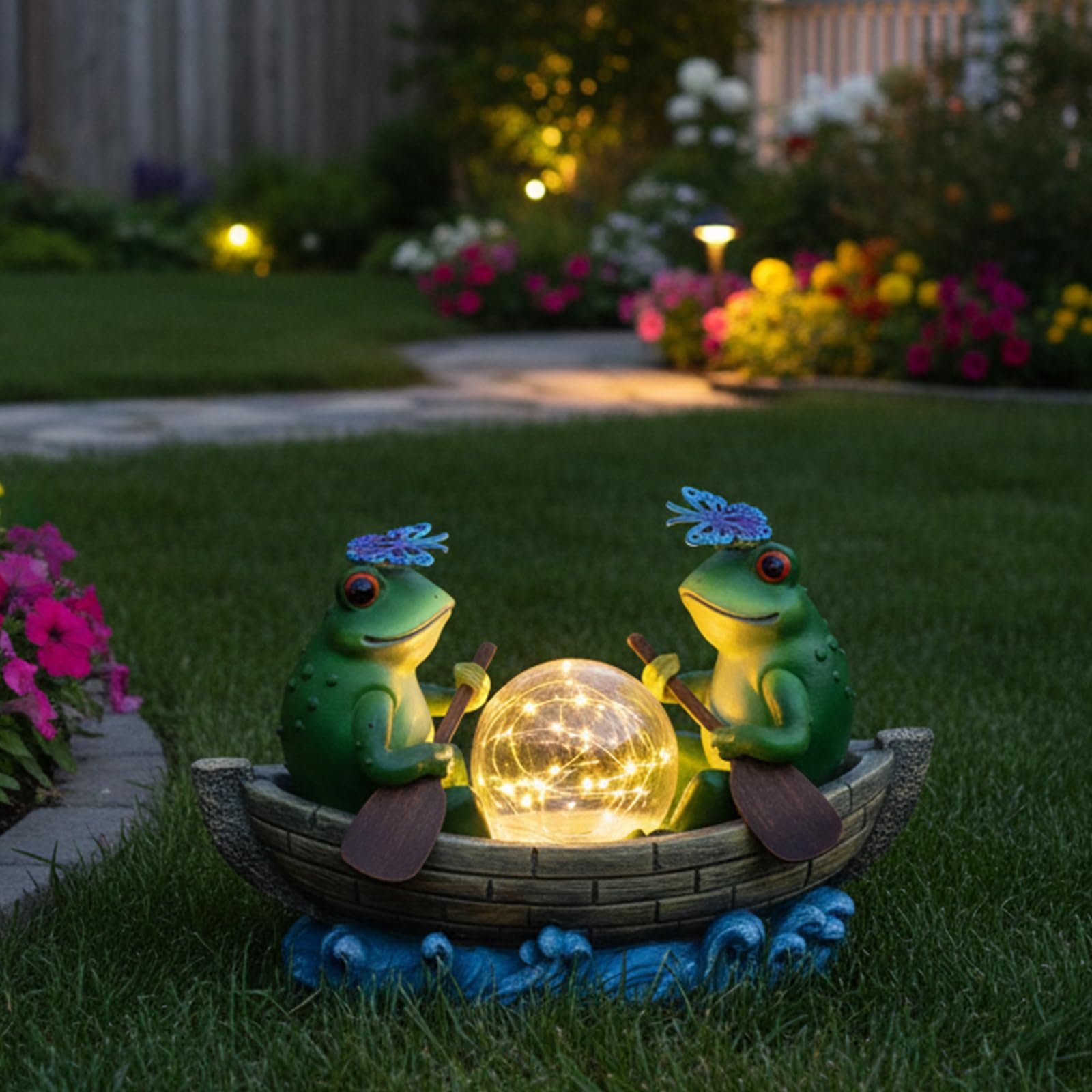 置物 glowing forest YHSOLAR Solar Frog Boating Garden Statue with Ball Light 5.1