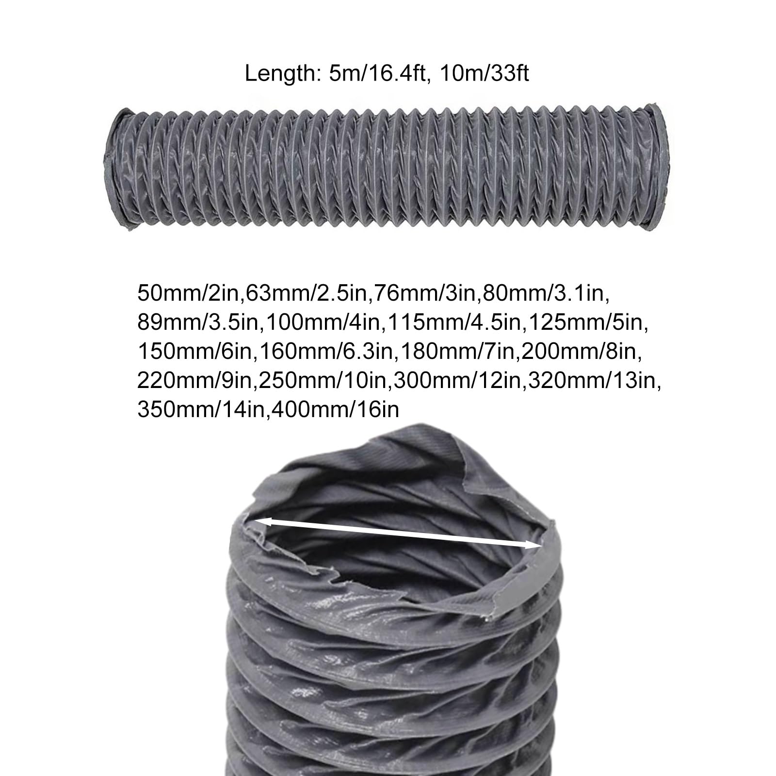 Manguera Escape Flexible de Nailon, 5 m 10 m Tubo de Aire Acondicionado Portátil Ignífuga, Conducto de Ventilación para Campana Extractora, Soplador(5m(16.4ft),100mm(4in))