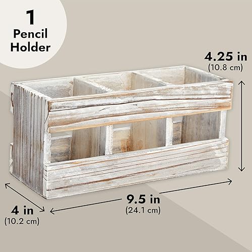 Miniatura 5 de Juvale Farmhouse Decor - Portalápices y organizador de escritorio con 3 compartimentos, 9.5 x 4.25 x 4 pulgadas, acabado rústico de madera de cedro,