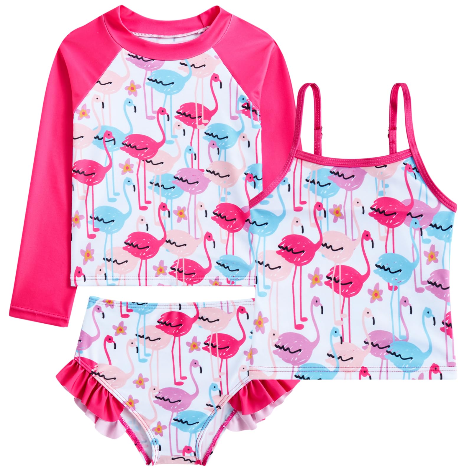 Funnycokid Girls Swimsuit Tankini Rash Guard Set Bathing Suits 3-10 Years