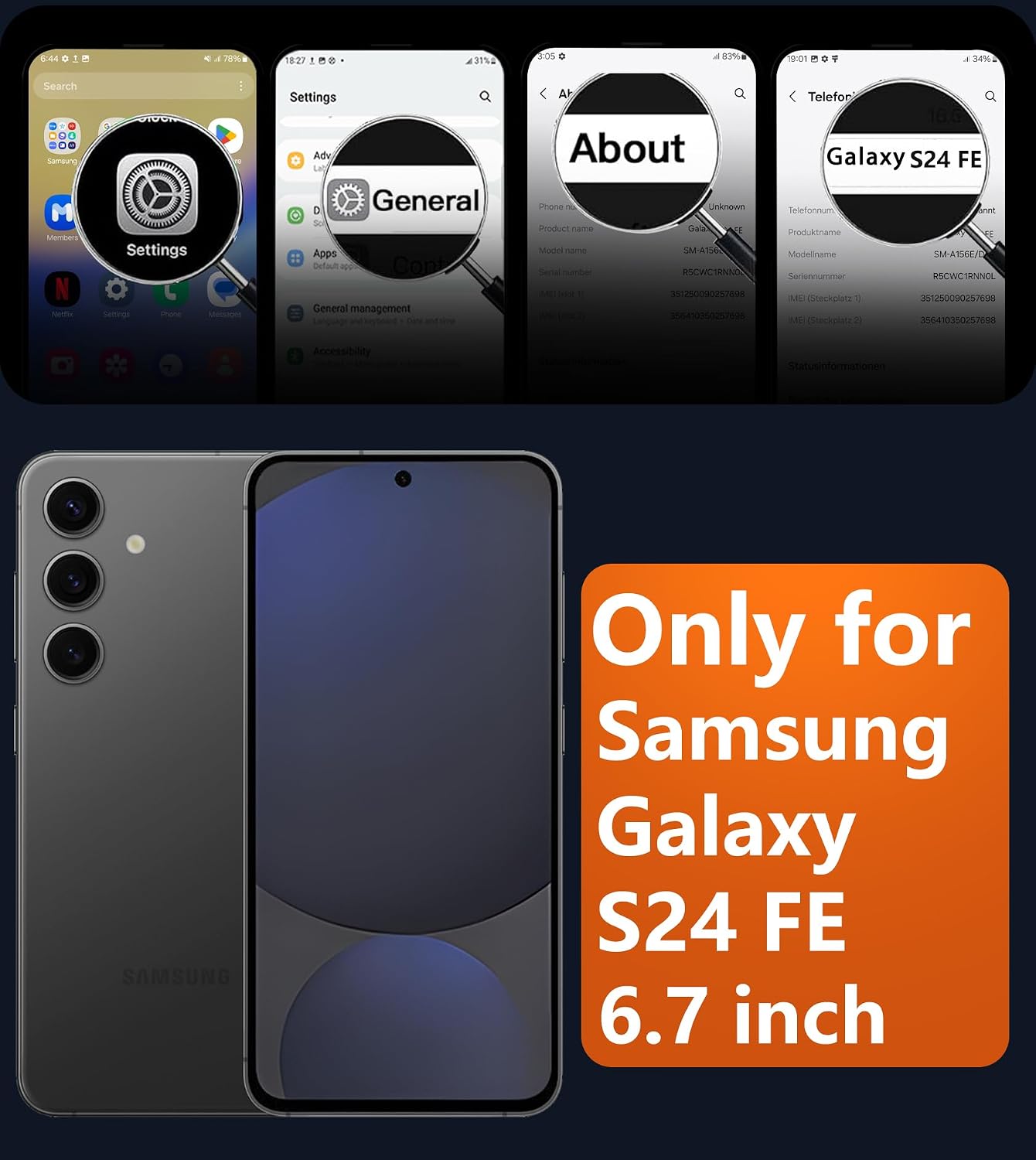 FNTCASE for Samsung Galaxy S24-FE Case: Matte Textured Military Grade Drop Protection Translucent Cell Phone Cover - Slim Rugged Durable Shockproof Protective Bumper Cases, 6.7 inch (Matte-Black) thumbnail