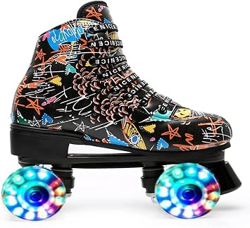 Double Row Roller Skates-Comfortable Pu Leather Microfiber Material 4 Roller Skates Suitable for Beginners, Teenagers and Adults,D1-44