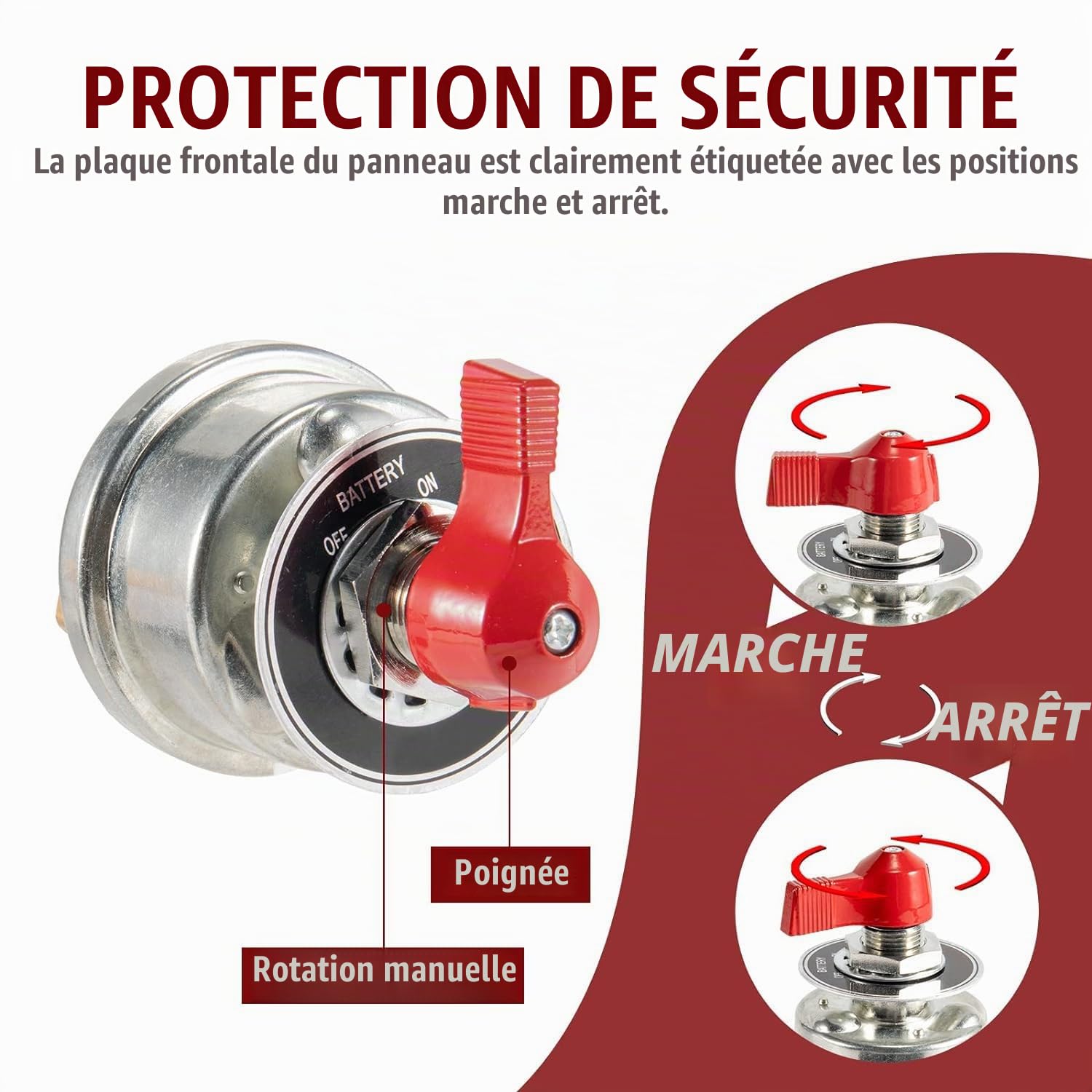 Greluma Kit de commutateur de déconnexion de batterie principal à courant élevé 300A,interrupteur de coupure de courant de batterie 12-48V avec plaque frontale pour voiture,véhicule,hors-bord marin