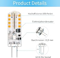I-SHUNFA G4 LED Izzó 12V 1,6W - Meleg Fehér 2700K 180LM - Energiatakarékos Halogén Helyettesítő - 360° Szórás Páraelszívókhoz - 10db Csomag 6