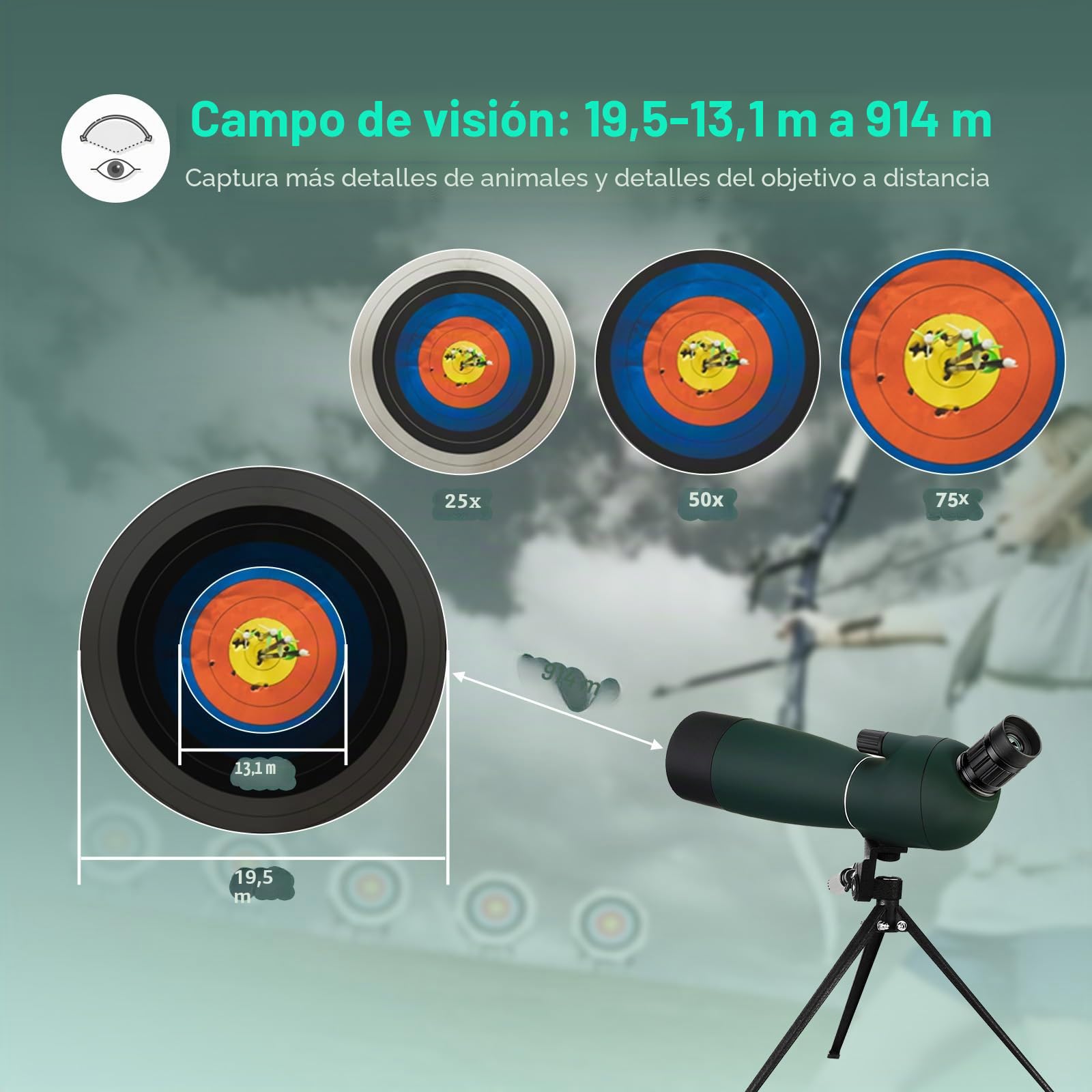 SVBONY, SV28, Telescopio de detección con trípode, ángulo de 25-75 x 70 mm con Adaptador de teléfono, Alcance Impermeable a Prueba de Niebla para observación de Aves o Vida Silvestre y Tiro al