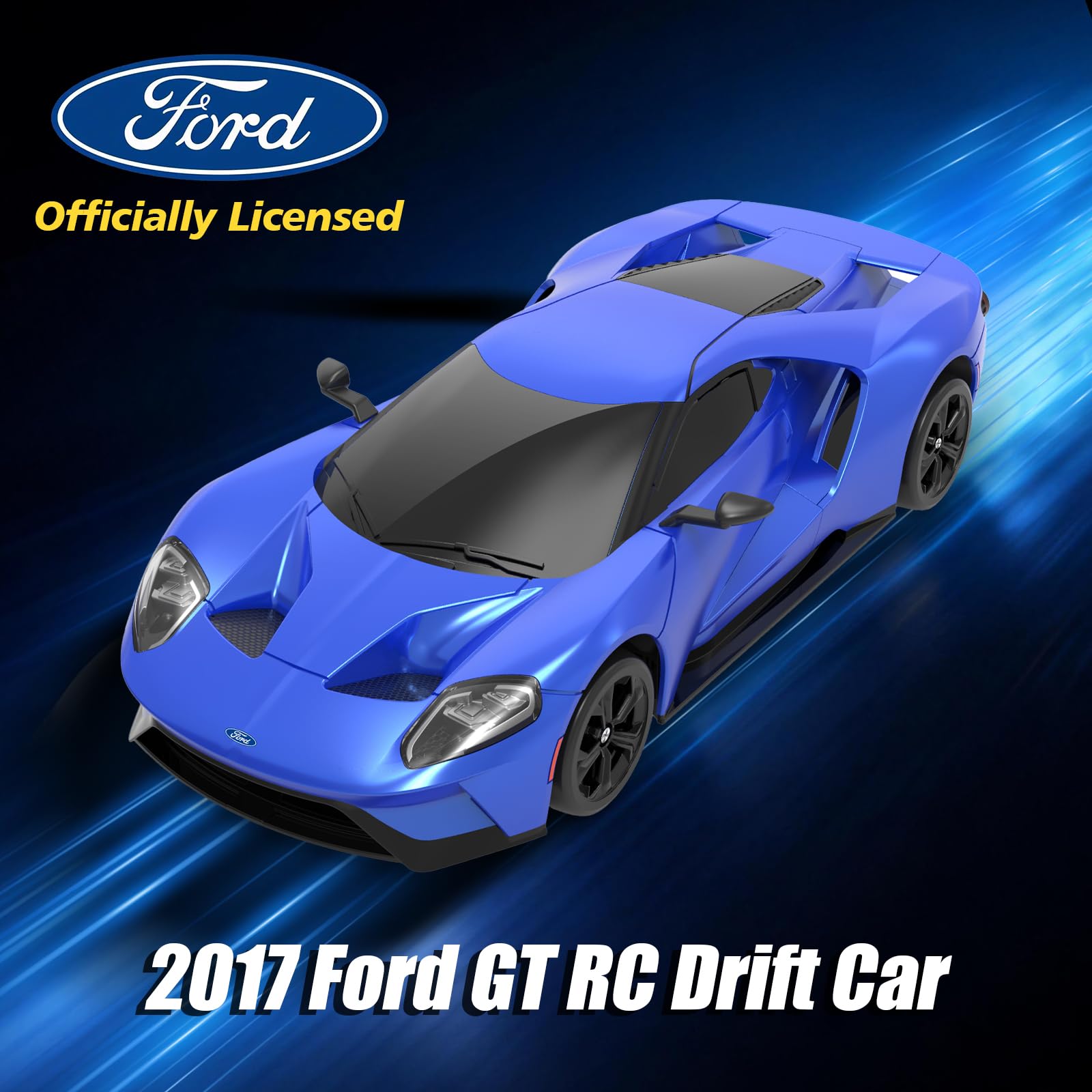 YONCHER RC Voiture Télécommandée Drift, Ford GT sous Licence Officielle, 1:24 20KM/H 4WD Voiture Télécommandée Tout Terrain, RC Drift Car pour Enfant Adulte, Bleu