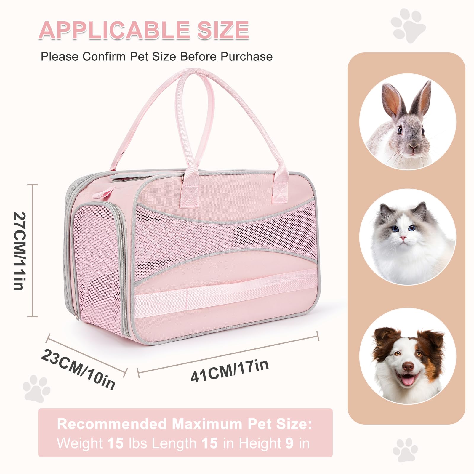 Transportador para gatos, bolsa portátil para mascotas, aprobado por aerolíneas, máximo 15 libras, transportador de gatos de lados suaves con diseño de marco exterior sólido, cuenco plegable,