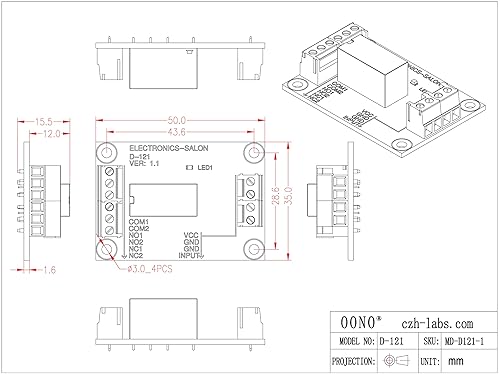 Miniatura 6 de ELECTRONICS-SALON Módulo de relé de señal DPDT, 5Vdc, relé RY5W-K. ha ensamblado.