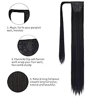 Vista 40 de SEIKEA Extensión de cola de caballo larga recta envolvente con clip, extensiones de cabello sintético suave natural para mujer, 35 pulgadas, marrón