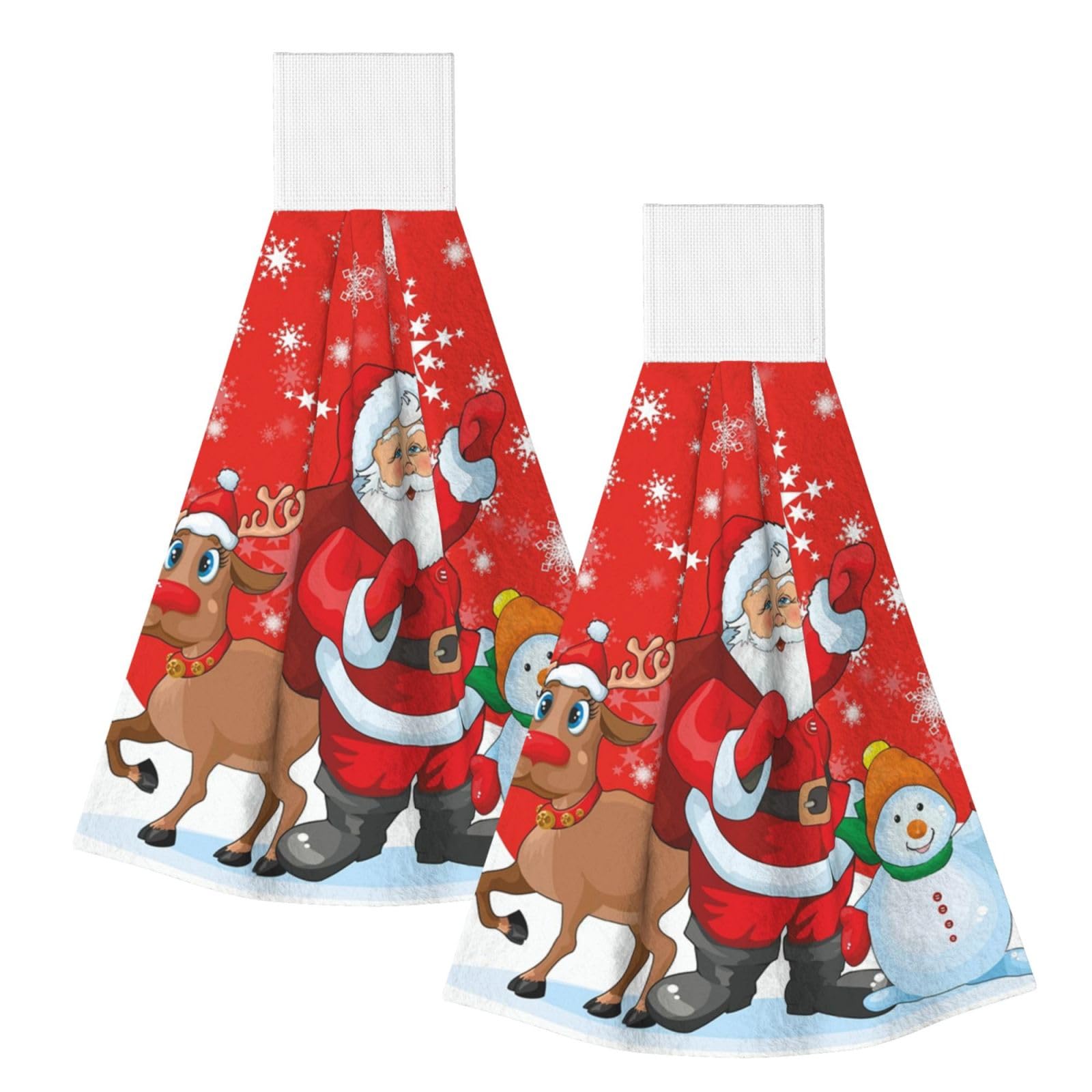 DOPKLNA Santa Reindeer And Snowman With Snowflake Printed, 2 Pcs Hanging Coral Fiber Hand Towels for Bathroom, Absorbent Kitchen Towels