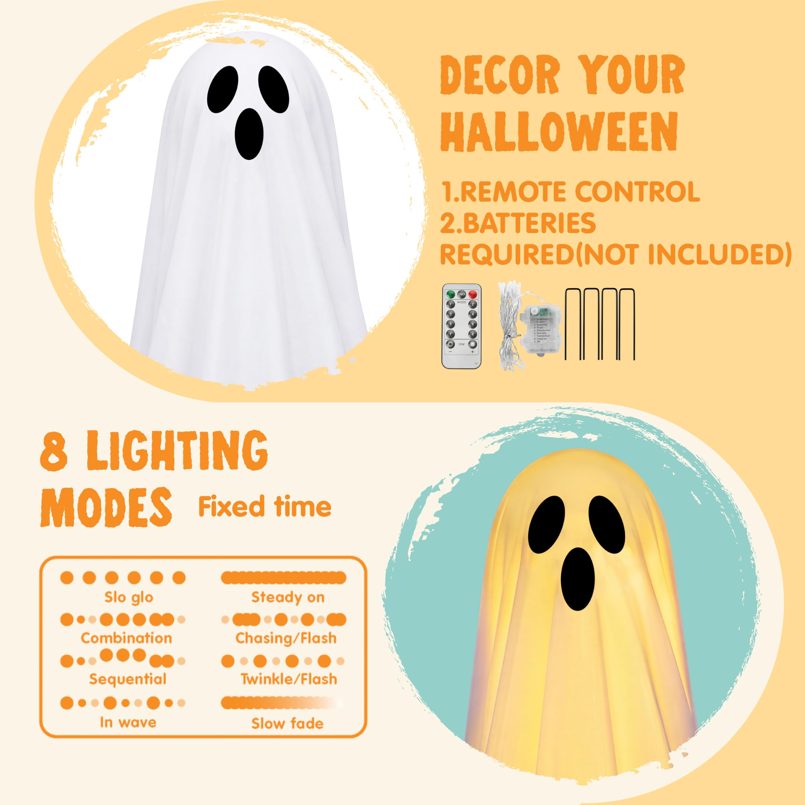 JOYIN Dekoracje halloweenowe na zewnątrz, stojący, duch, dekoracja na Halloween, z ciepłymi łańcuchami świetlnymi i timerem, na podwórko, werandę, trawnik, ogród, artykuły imprezowe