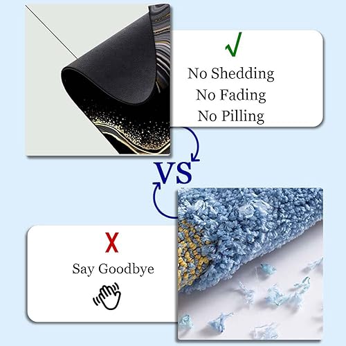 Miniatura 4 de Alfombra de baño con patrón de mármol negro dorado antideslizante de secado rápido súper absorbente delgada apta para debajo de la puerta lavable