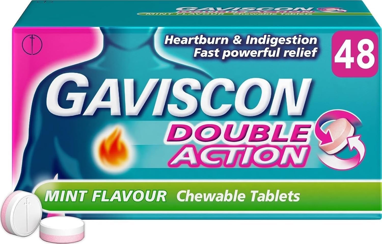 Gaviscon Double Action Mint Flavour Chewable Tablets, 48 Tablets