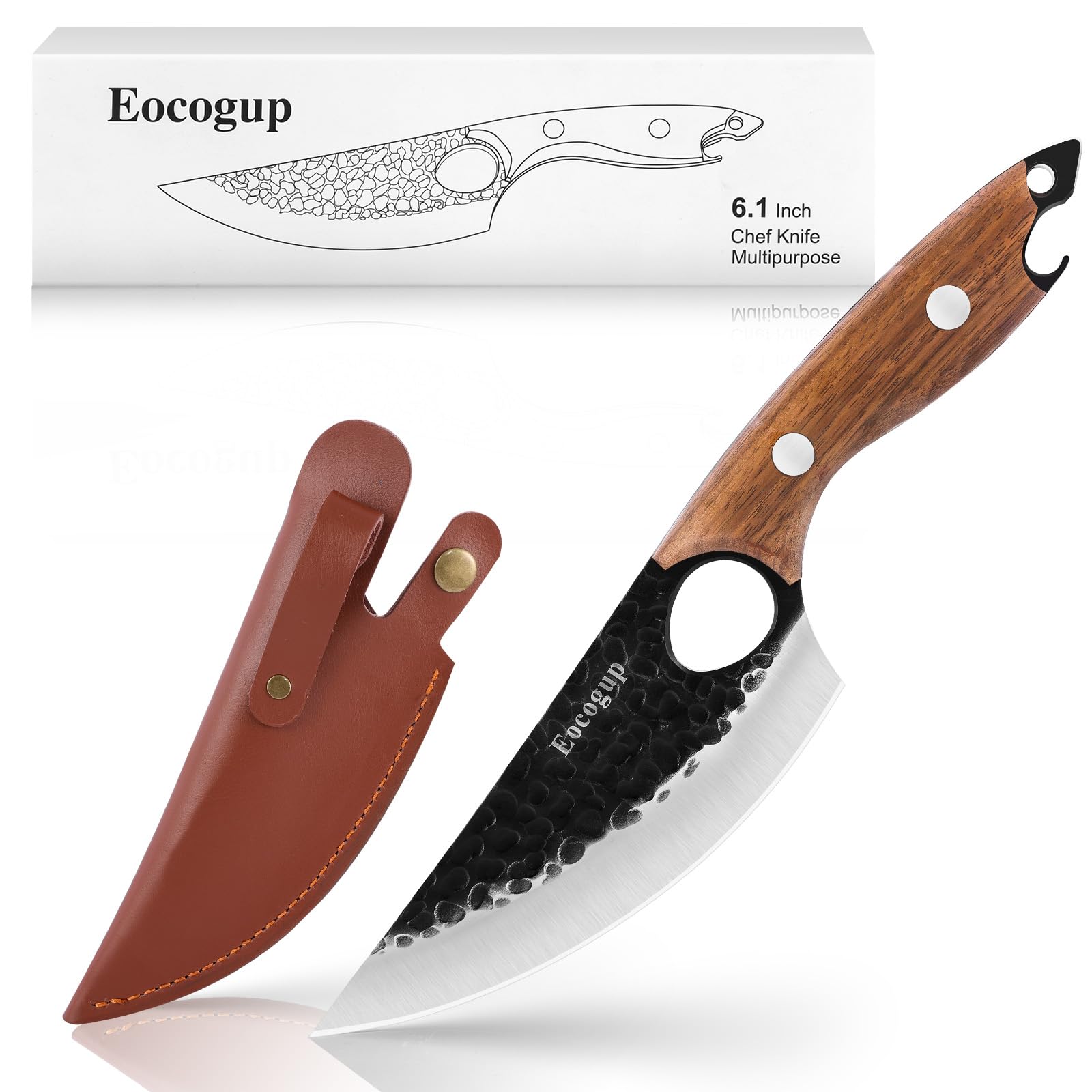 Chef Knife 11.1 inch with Leather Sheath - Multipurpose Sharp Kitchen Knife Capable of Opening Beer Bottles,Japanese Butcher Knife for Home,Outdoor,and Camping Use,Suitable for Women Men