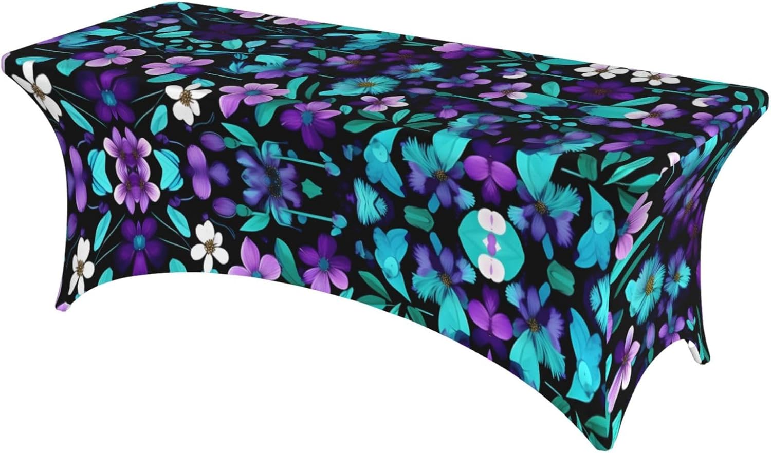 Purple and Teal Flower Print Table Cover Rectangular Tablecloth for 6-Foot Tables for Wedding Banquets Outdoor