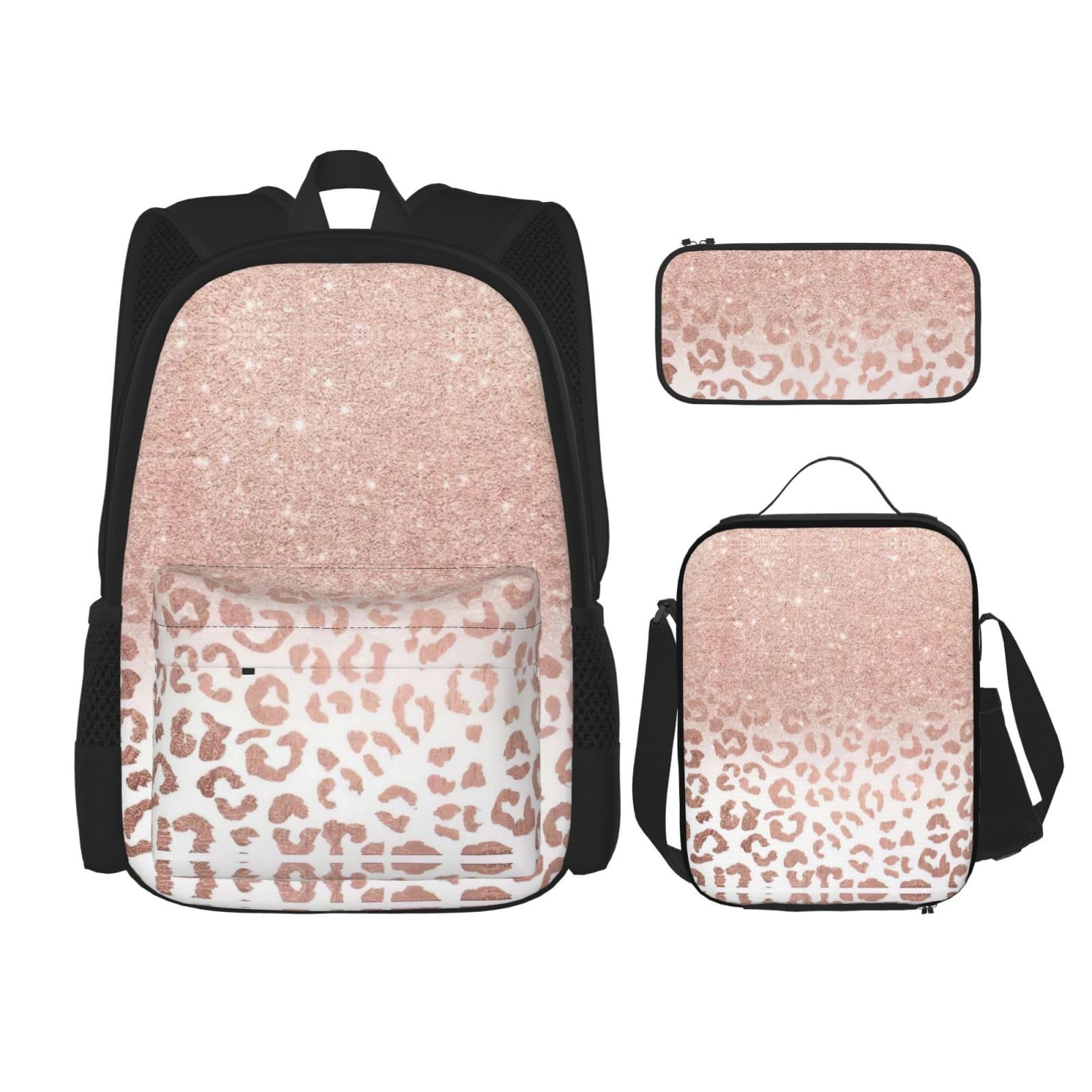 Sac à dos pailleté rose doré ensemble trois pièces pour collège sorties et activités de loisirs