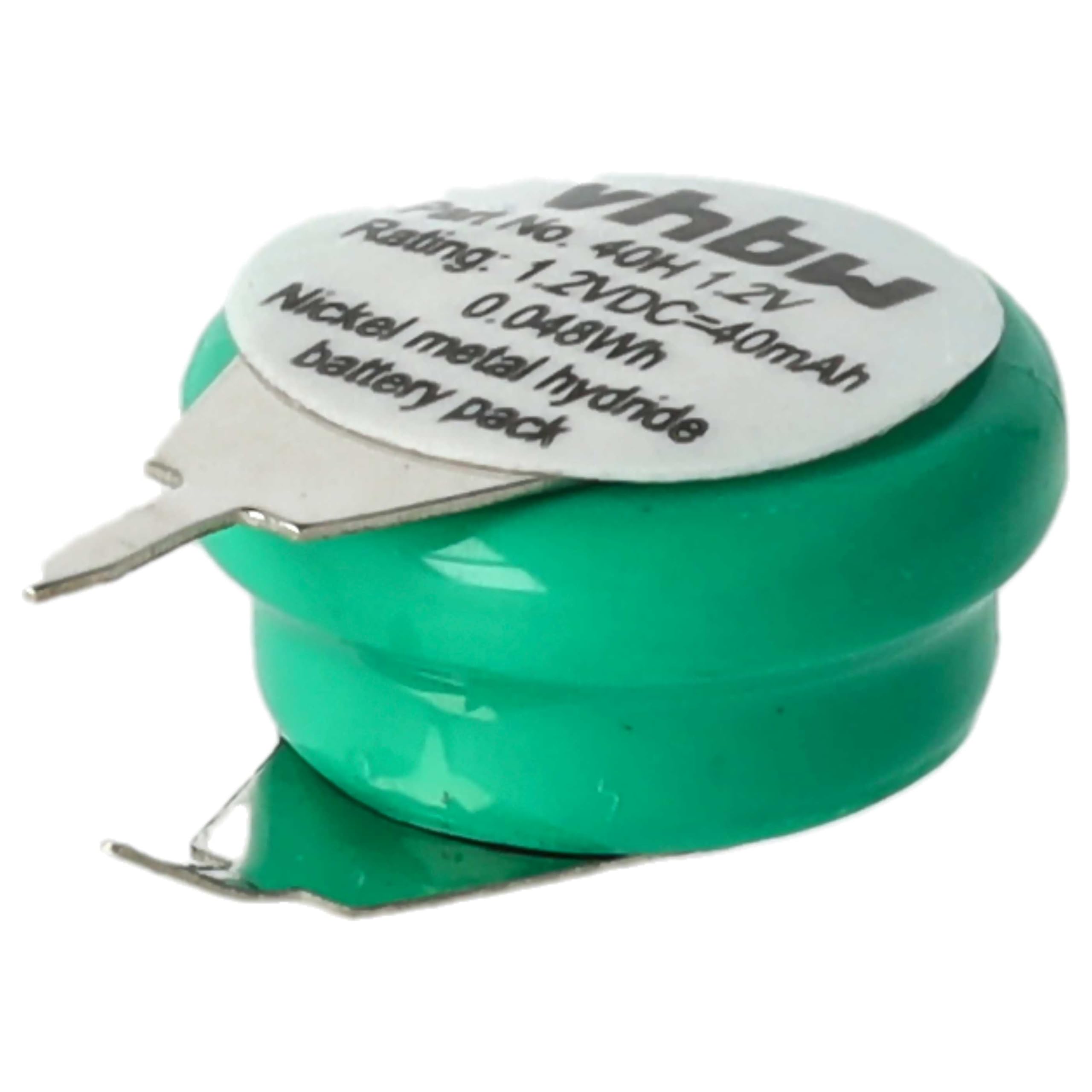 vhbw 100x NiMH Batería de botón de Repuesto Tipo 1/V40H 2 Pines 40 mAh 1,2 V Compatible para lámparas solares, etc.