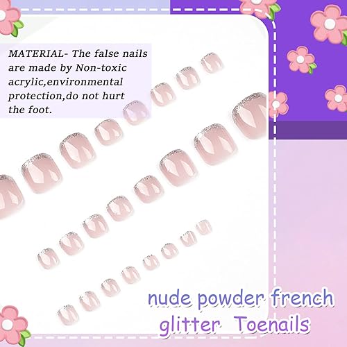 Miniatura 18 de Uñas postizas blancas a presión, uñas cortas de los pies francesas, uñas postizas de cobertura completa, uñas postizas con diamantes de imitación