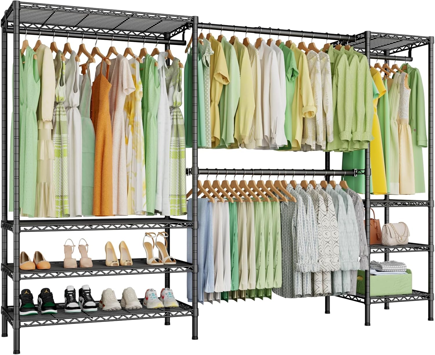 Ulif E11 Heavy-Duty Garment Rack, Metal Freestanding Clothes Rack and Closet Storage Organizer System with 8 Shelves and 4 Hanger Rods, (73.2 – 97.6)”W x 14.5″D x 71.2″H, Load 1034 LBS, Black Ulif E11 Heavy-Duty Garment Rack, Metal Freestanding Clothes Rack and Closet Storage Organizer System with 8 Shelves and 4 Hanger Rods, (73.2 – 97.6)”W x 14.5″D x 71.2″H, Load 1034 LBS, Black