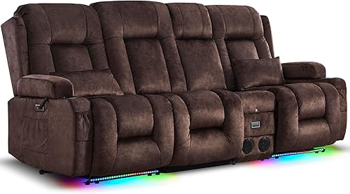 Miniatura 28 de URRED Sofá reclinable de dos plazas con masaje y calor, sofá biplaza reclinable eléctrico con consola, asiento de cine en casa con luces LED,