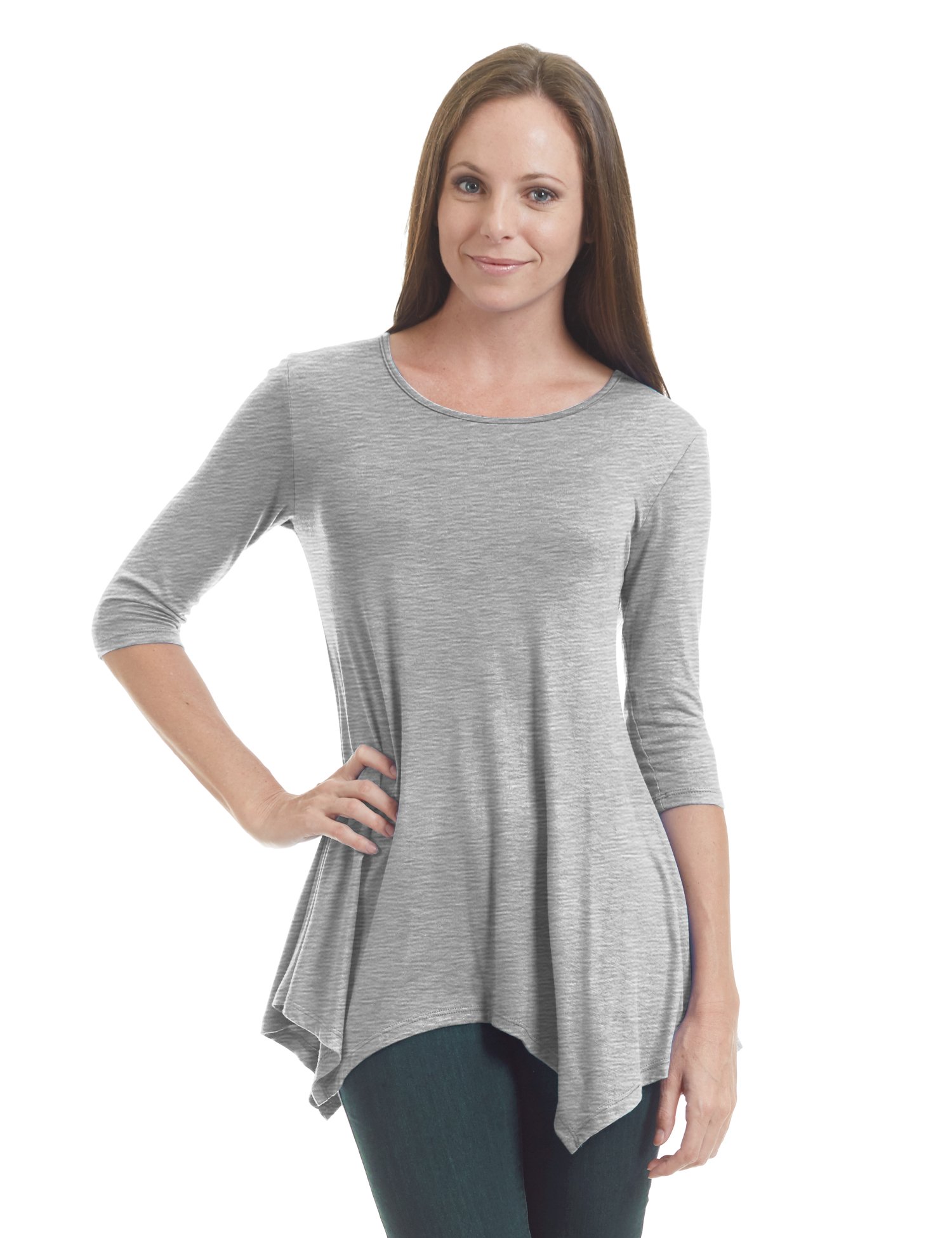 MK WT1412 Womens Round Neck 3/4 Sleeve Loose Fit Top - Made in USA