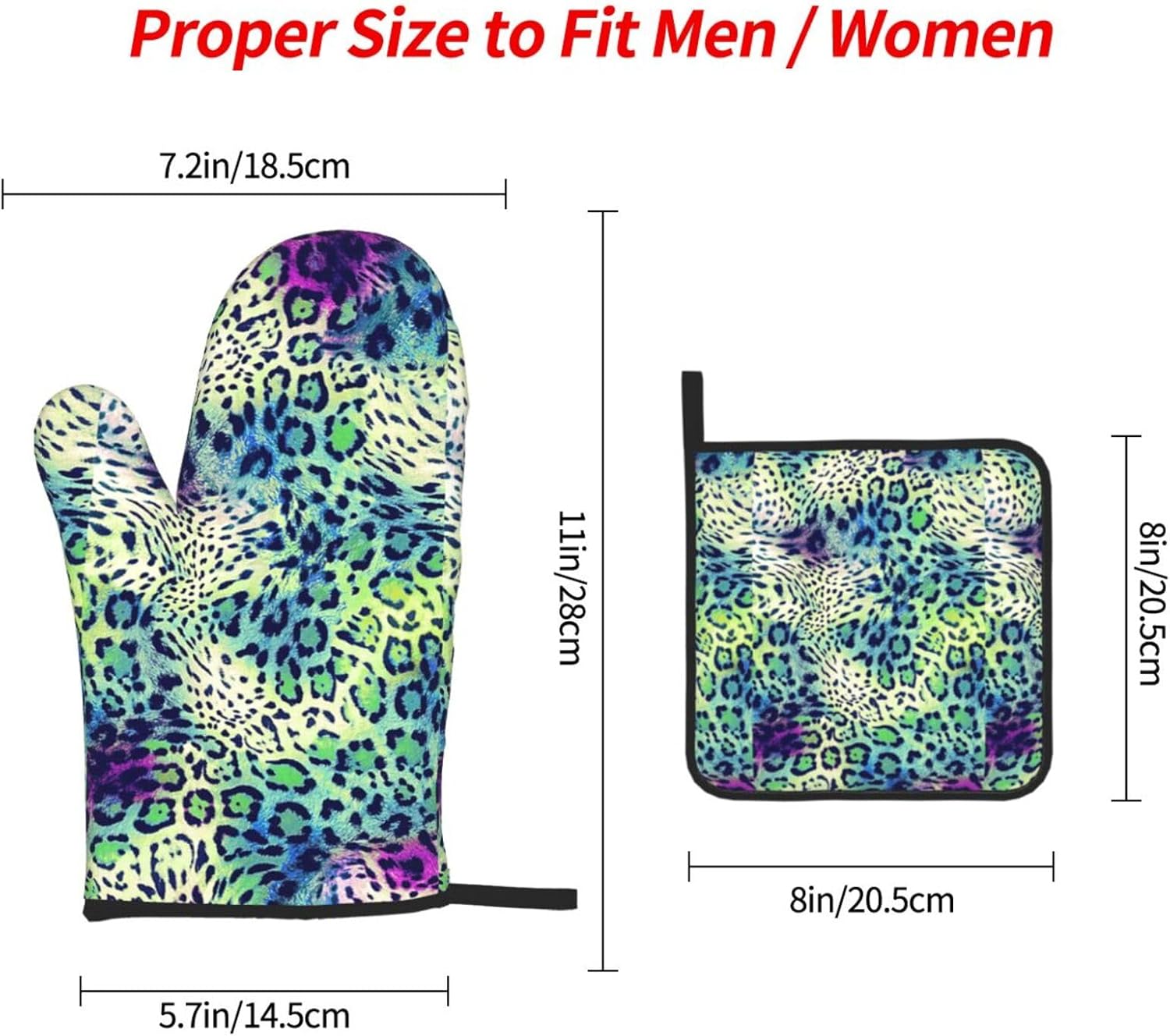 Green Leopard Print Heat Resistant Microwave Gloves, Used for Baking, Cooking, and Fashion Kitchen Essentials