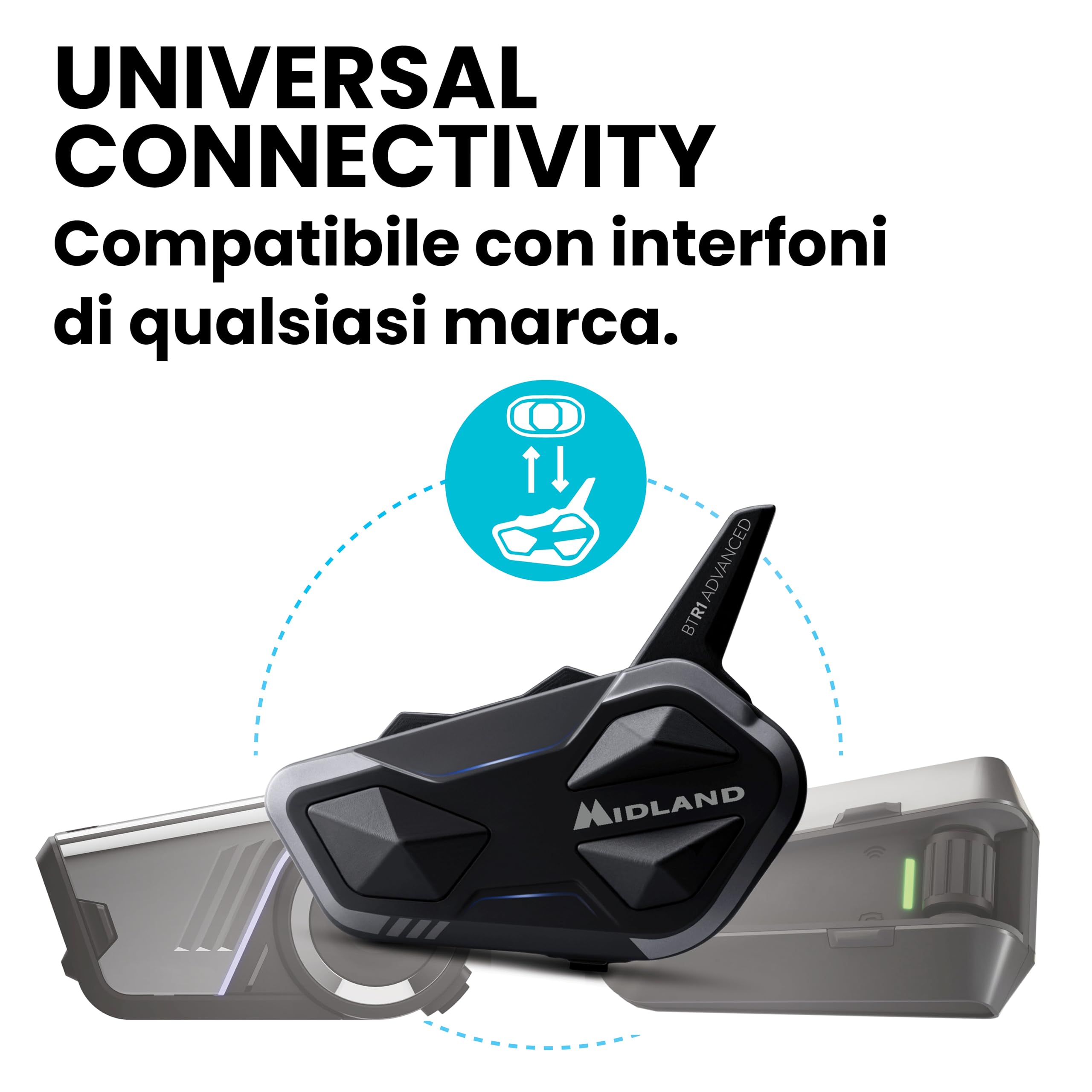 Midland BTR1 Advanced Twin Interfono Moto Bluetooth Impermeabile IPX6 1,2km 4 Persone Conference Batteria 23h Audio HD