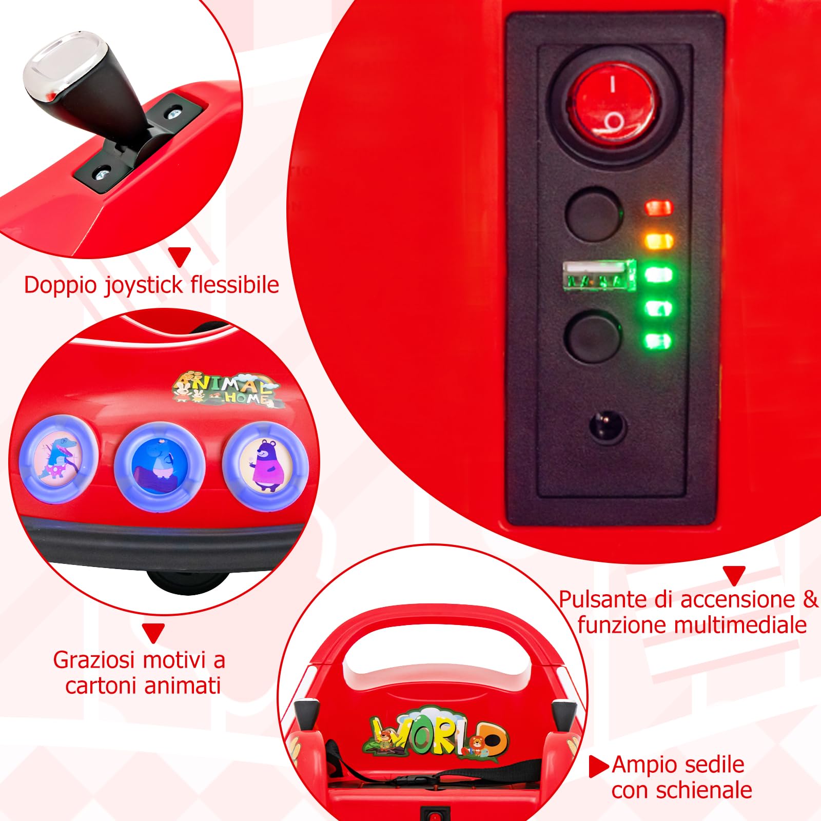 RELAX4LIFE Autoscontro Elettrico 12V per Bambini 3 ANNI+, con Telecomando 2,4G, Rotazione a 360 Gradi, Luci, Musica e Connessione Wireless, 73 x 73 x 43 cm (Rosso)