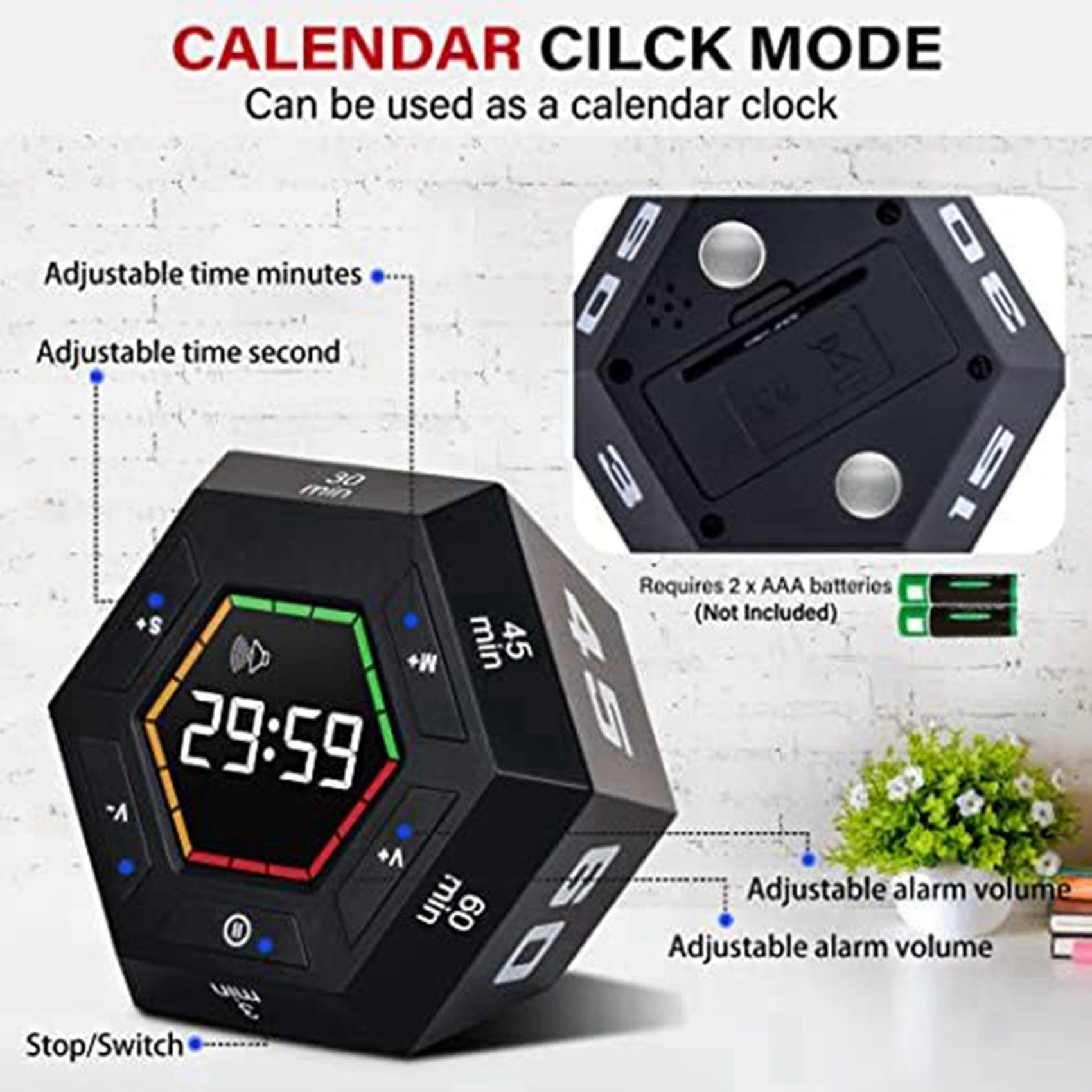 3X Temporizador Pomodoro, Temporizador de Productividad, 3, 5, 15, 30, 45, 60 Minutos Temporizador de Cuenta Regresiva Inteligente Preestablecido, Herramienta de GestióN del Tiempo