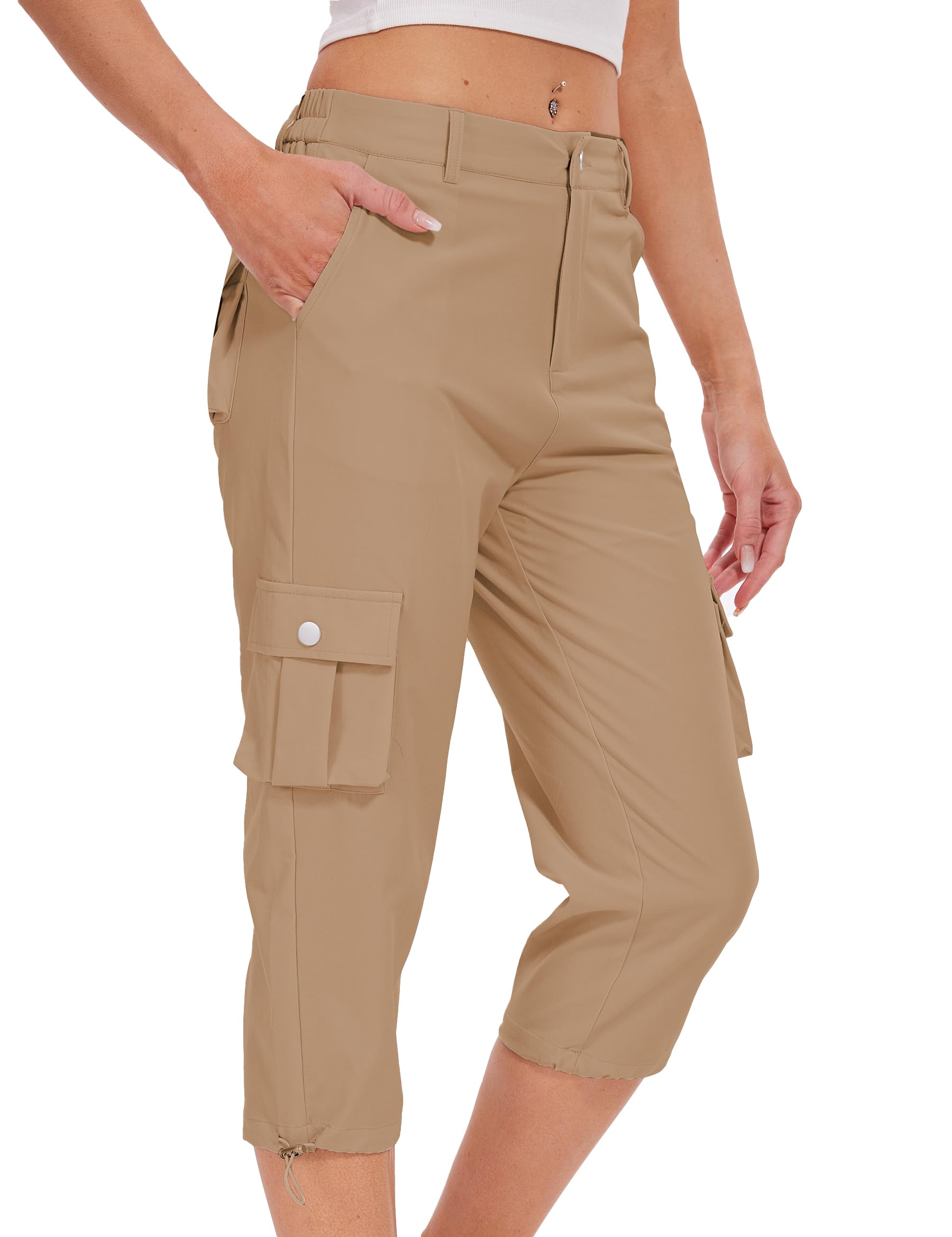 Cargo Capris for Women Hiking Pants Casual Summer Quick Dry Outdoor Travel Pull On Capri with 6 Pockets