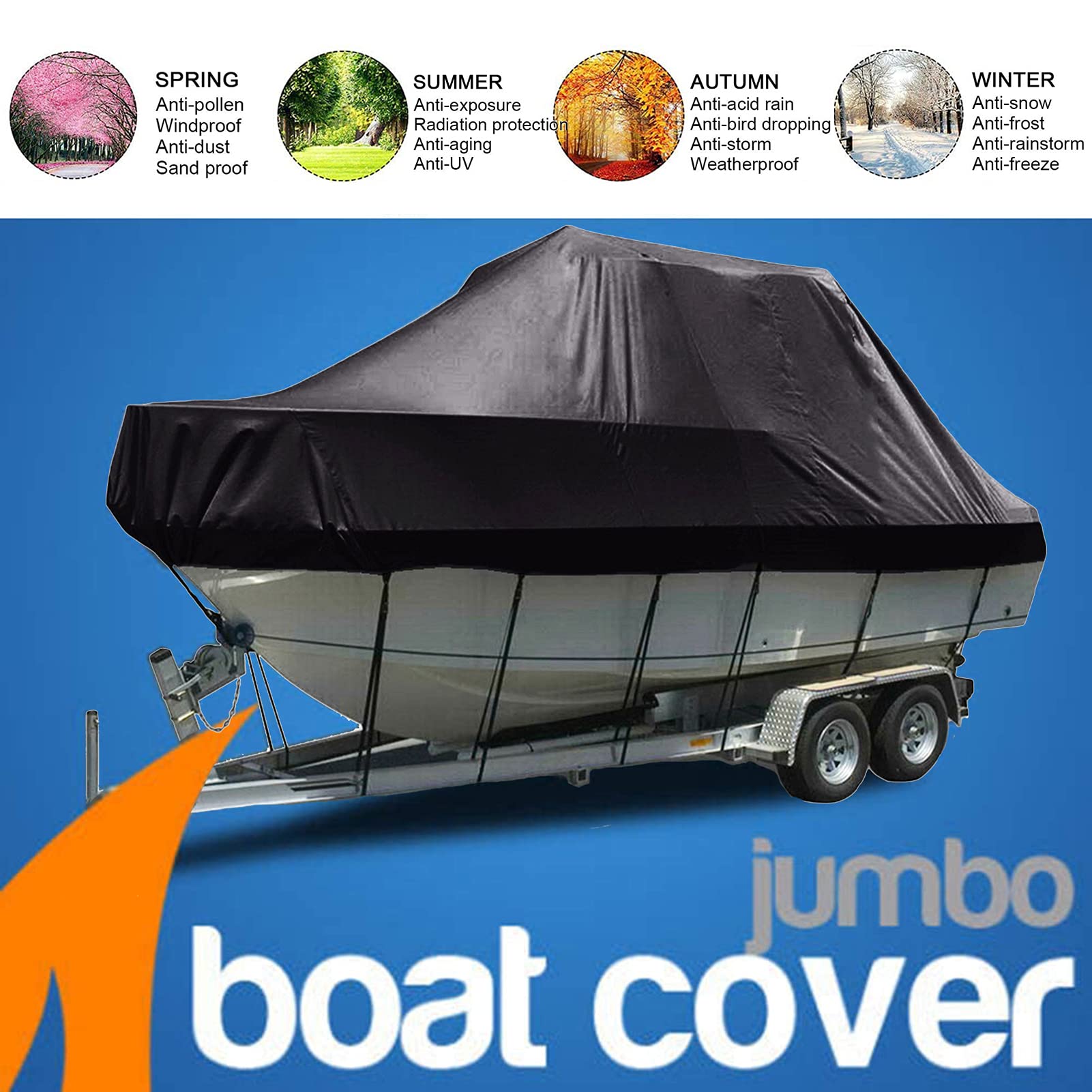 LDIW 11-27ft Bootspersenning 210D Oxford Gewebe Boot Abdeckplane Wasserdicht Staub Schutz Cover für V-Hull Tri-Hull Runabouts Und Bassboote, Schwarz,21 to 23FT: 883x550cm