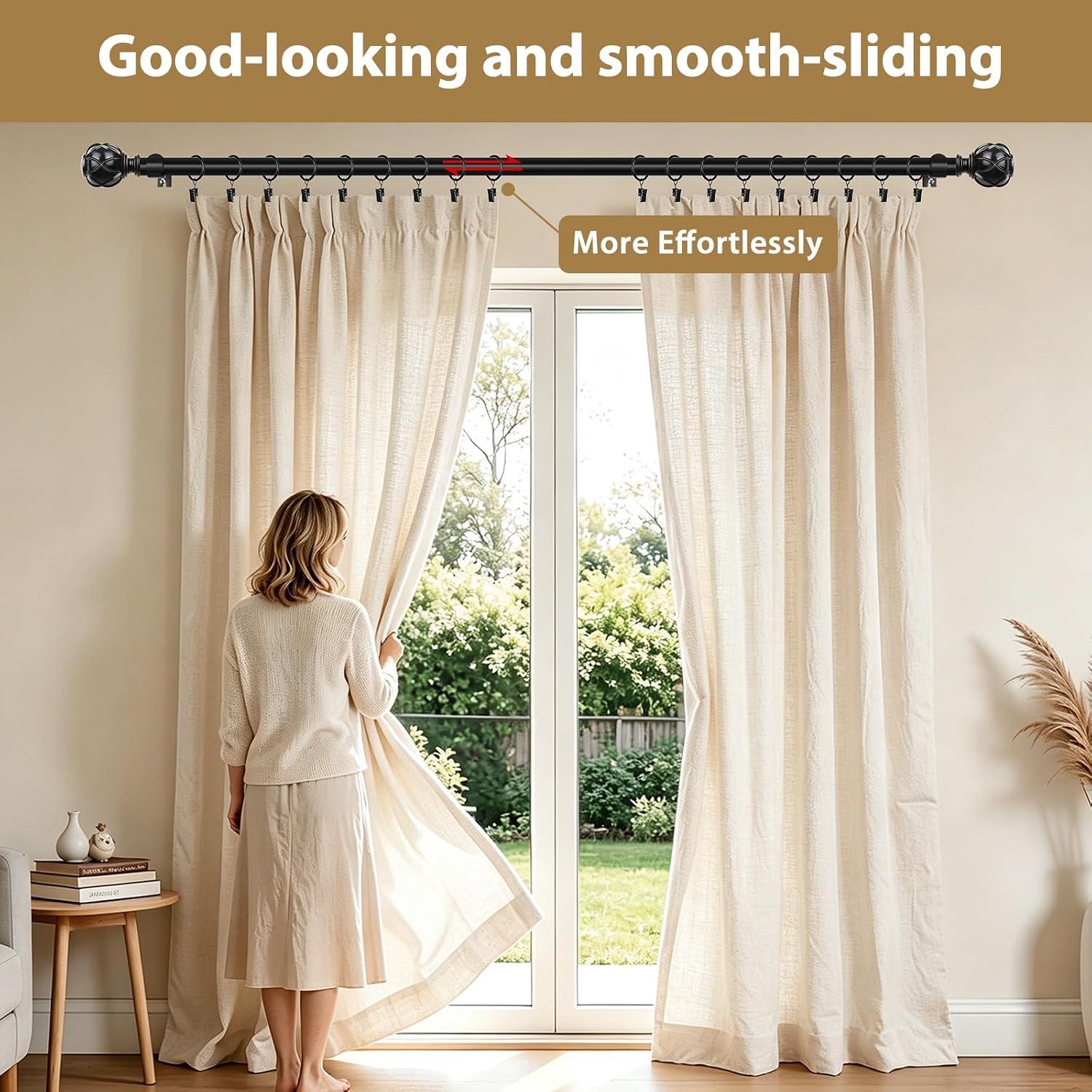 KAMANINA 20 Pack Black Curtain Rings with Clips, Interior Diameter 1.5 in