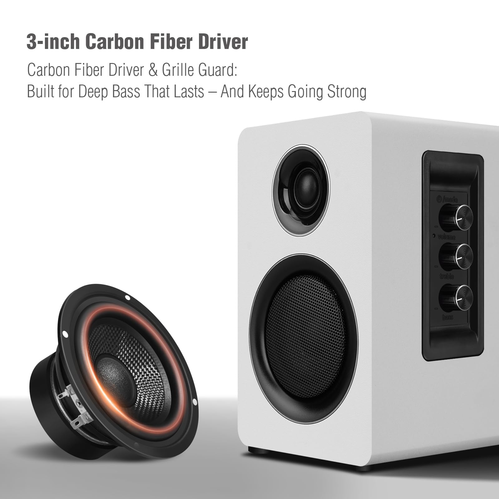 Altoparlanti per computer da scrivania, altoparlante attivo da scaffale con woofer in fibra di carbonio da 3 pollici e tweeter in pellicola di seta, supporta Bluetooth 5.3, USB-C, ingresso AUX/RCA per