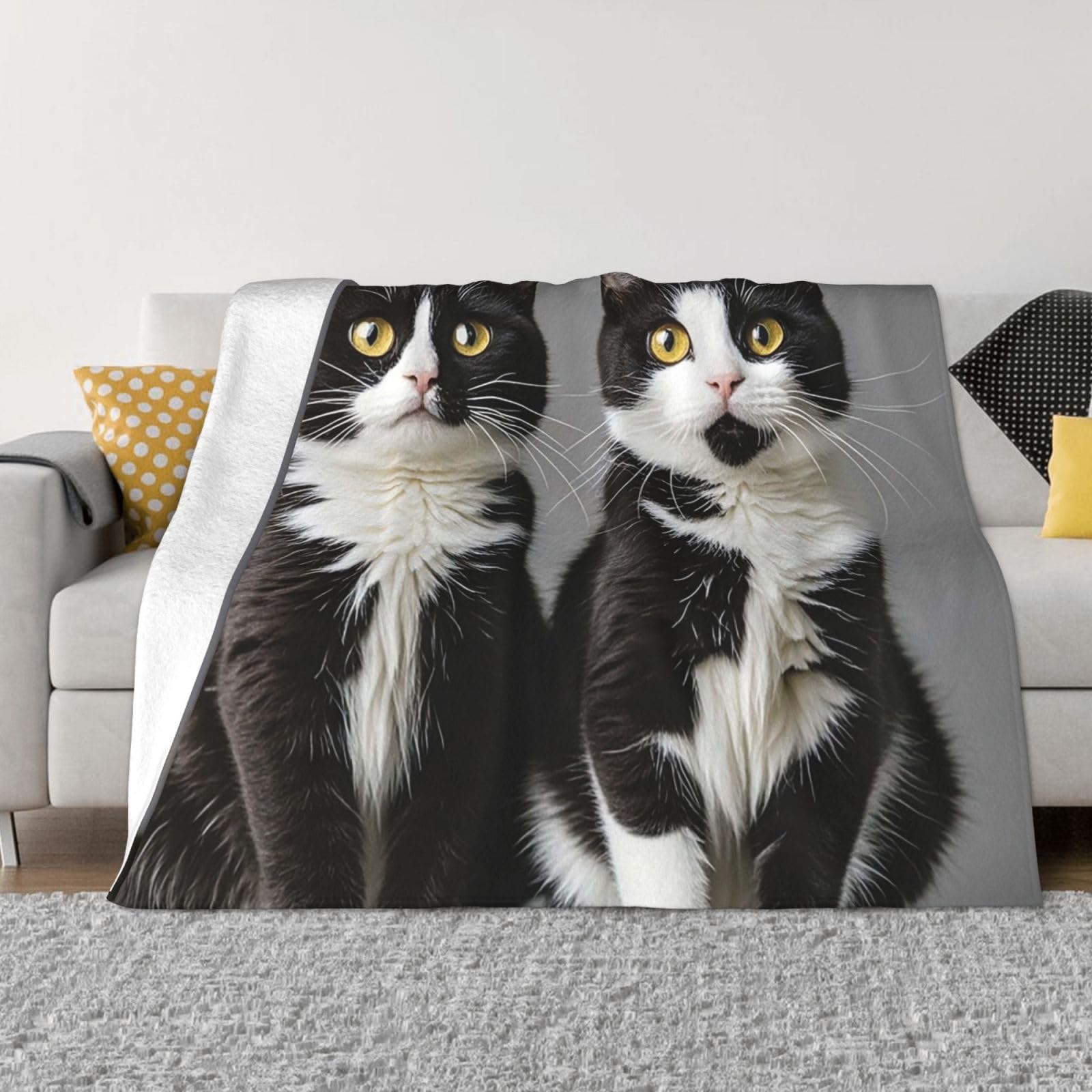 Paqolsmckr Black Throw Blanket 40"X30" Bed Blanket And White Cats Flannel Blankets For Sofa Reversible Plush Blanket Soft Cozy Throw Blankets For Couch Camping All Seasons