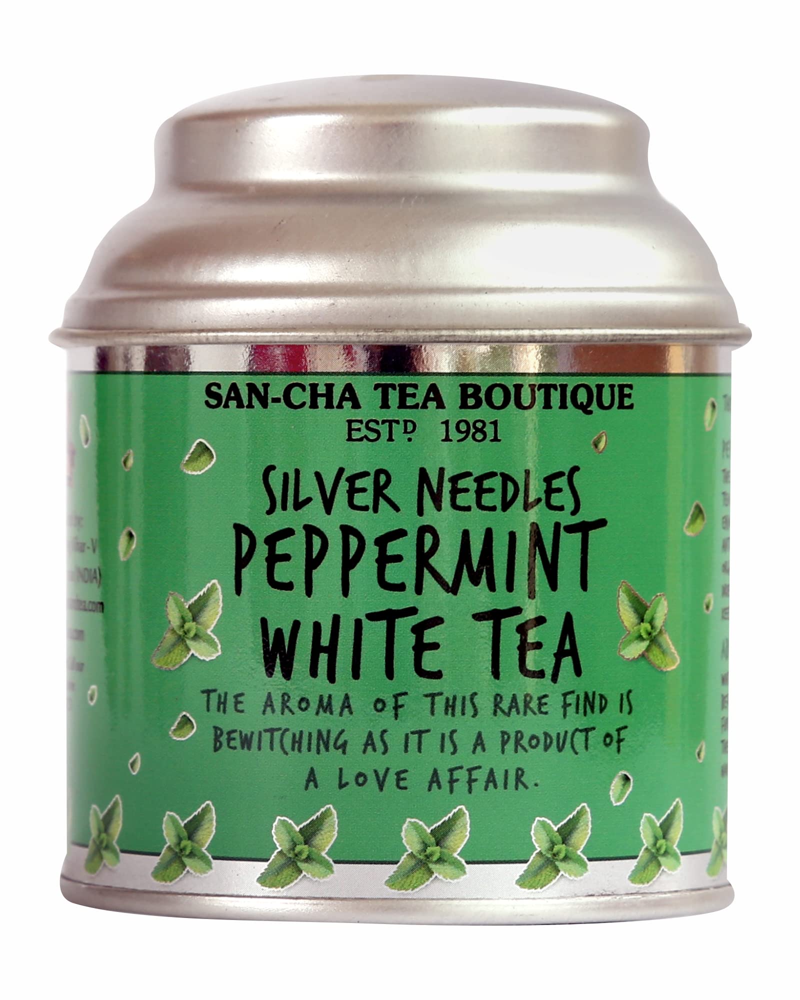 Sancha Tea Boutique, Peppermint White Tea, 25g Loose Leaves, Pure Buds, Silver Needles, Antioxidant Rich, Natural Refresher