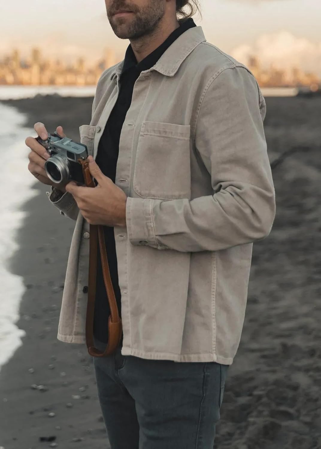 DUER Men's No Sweat Moleskin Shirt, Stretch Long Sleeve Button Up, Soft Cotton Clothing, Relaxed Outerwear Top