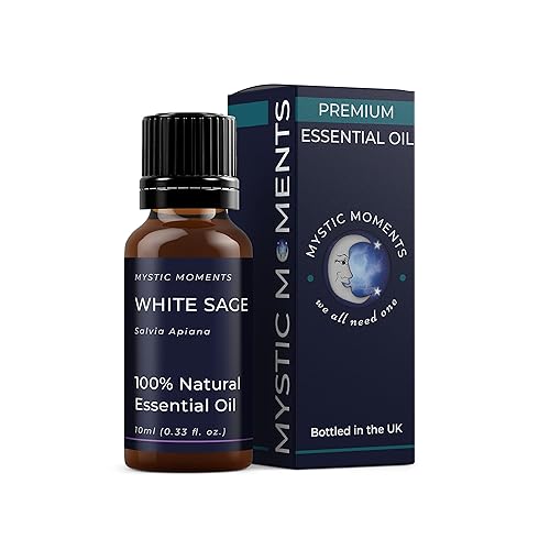 Mystic Moments Aceite esencial de salvia blanca de 0.3 fl oz - Aceite puro y natural para difusores, mezclas de aromaterapia y masaje, vegano sin